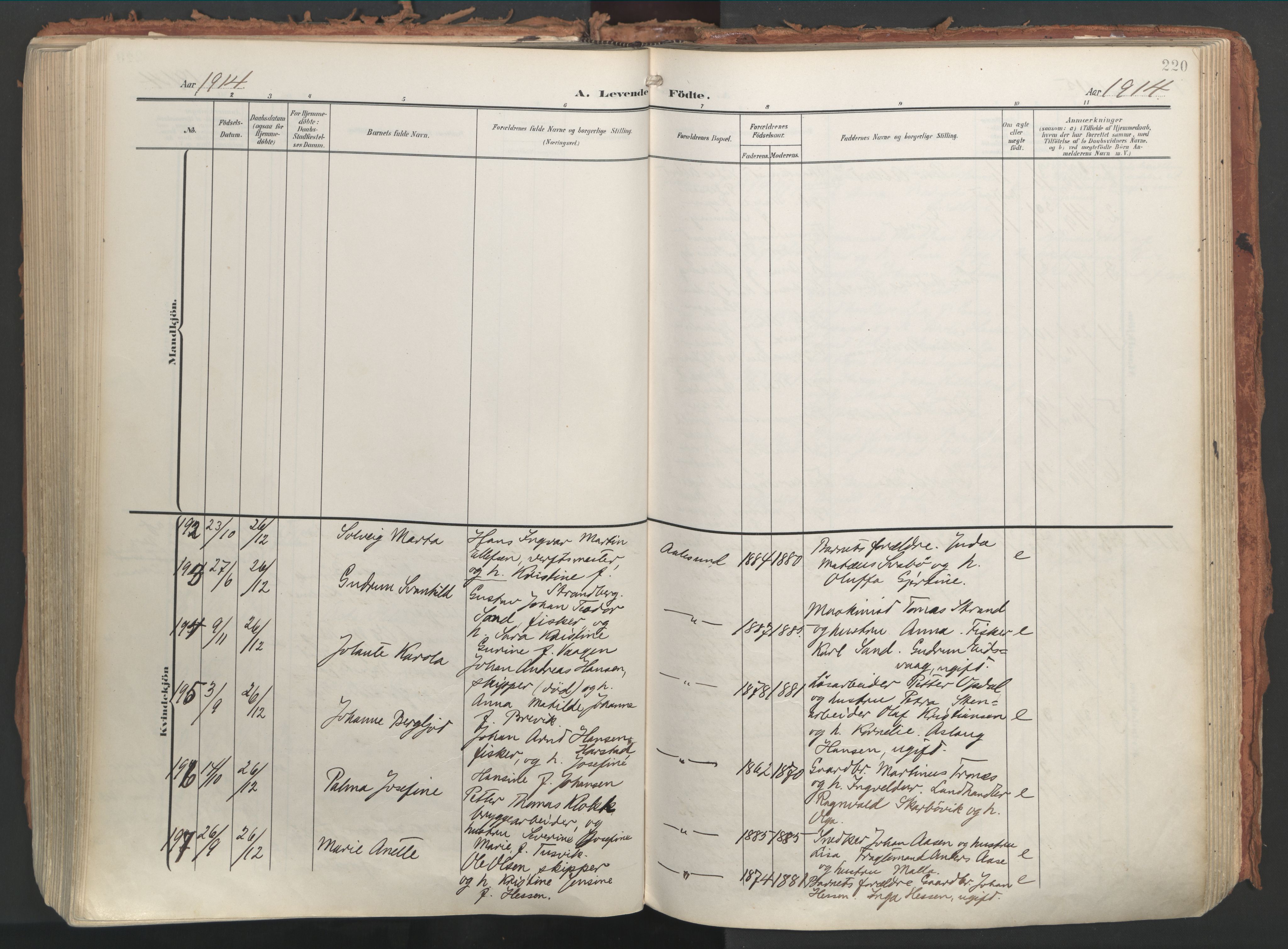 Ministerialprotokoller, klokkerbøker og fødselsregistre - Møre og Romsdal, AV/SAT-A-1454/529/L0460: Parish register (official) no. 529A10, 1906-1917, p. 220