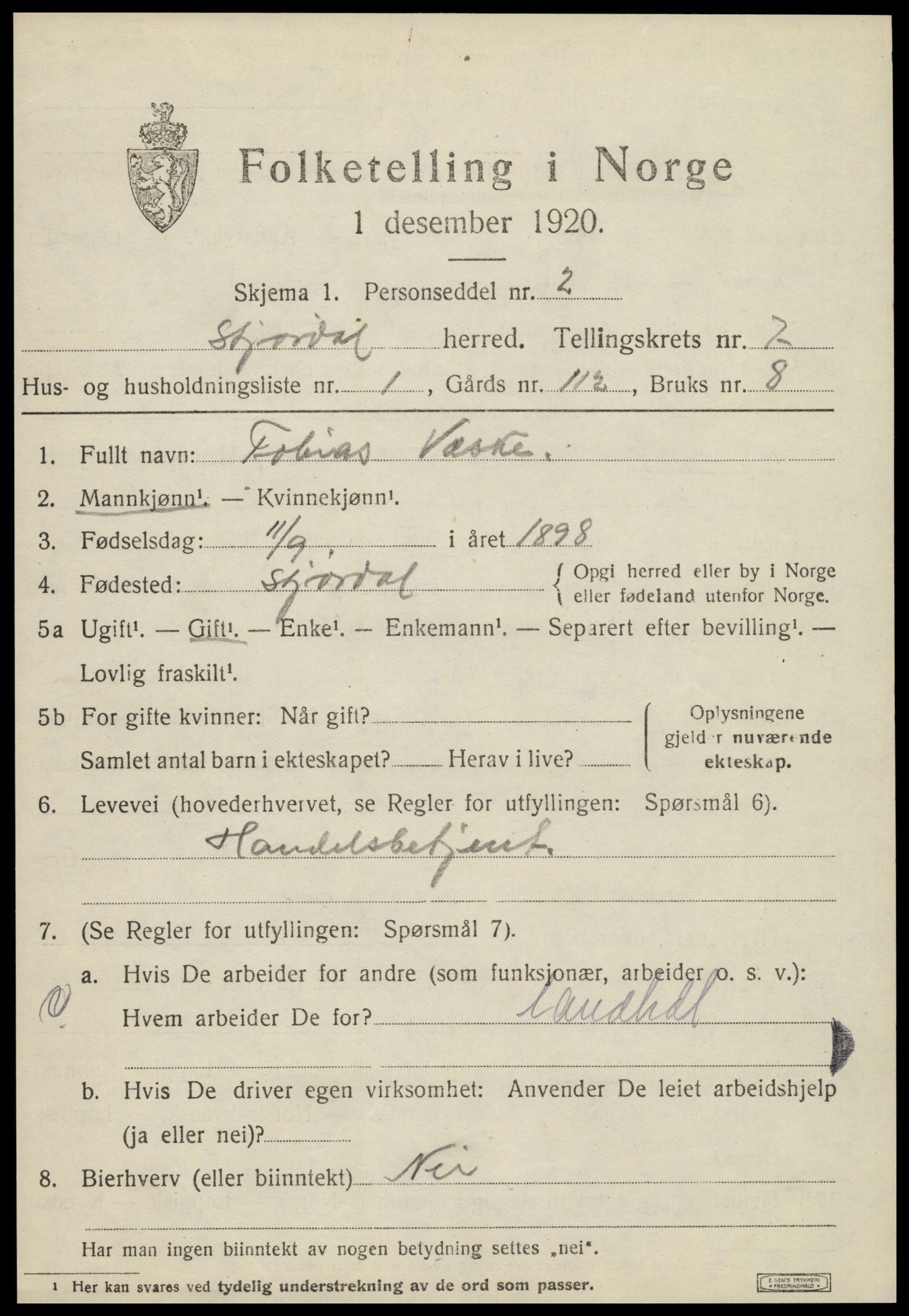 SAT, 1920 census for Stjørdal, 1920, p. 7176