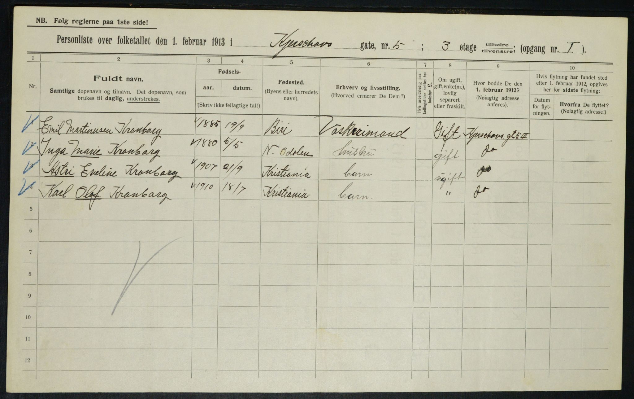 OBA, Municipal Census 1913 for Kristiania, 1913, p. 49225