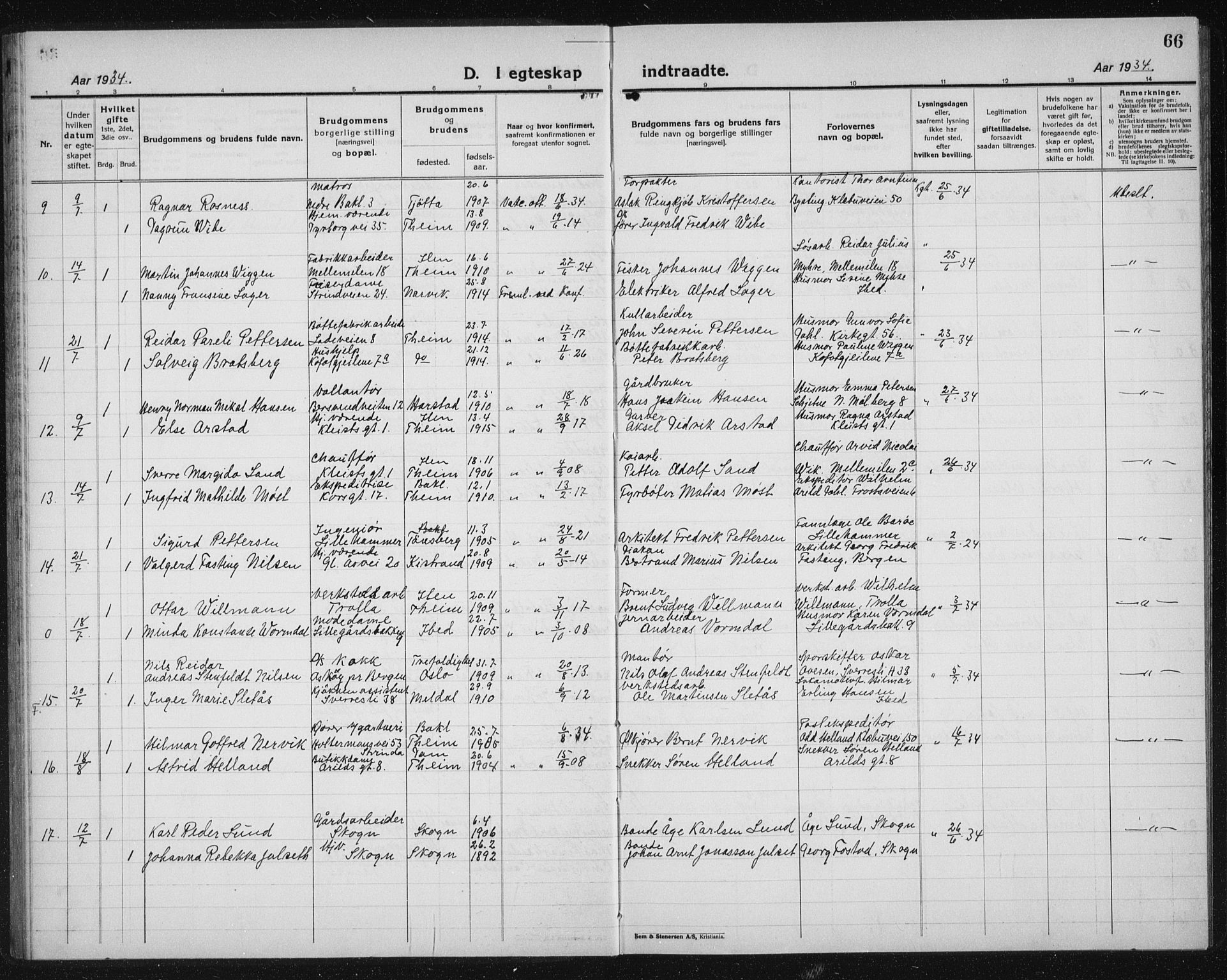 Ministerialprotokoller, klokkerbøker og fødselsregistre - Sør-Trøndelag, SAT/A-1456/603/L0176: Parish register (copy) no. 603C04, 1923-1941, p. 66