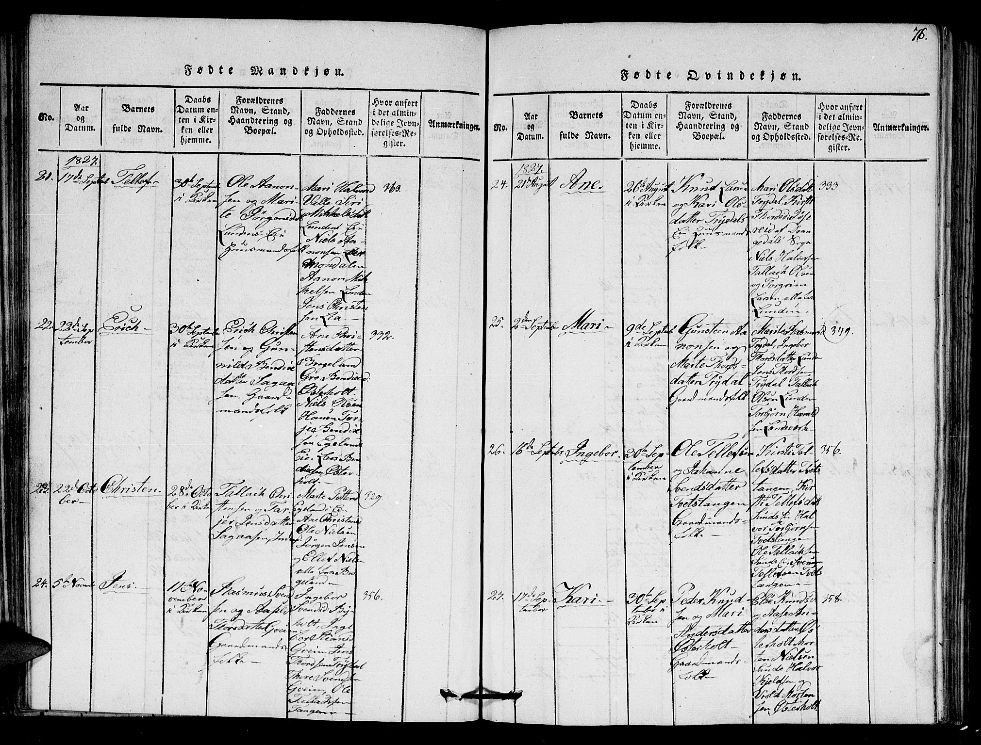 Gjerstad sokneprestkontor, AV/SAK-1111-0014/F/Fa/Faa/L0004: Parish register (official) no. A 4, 1816-1829, p. 76