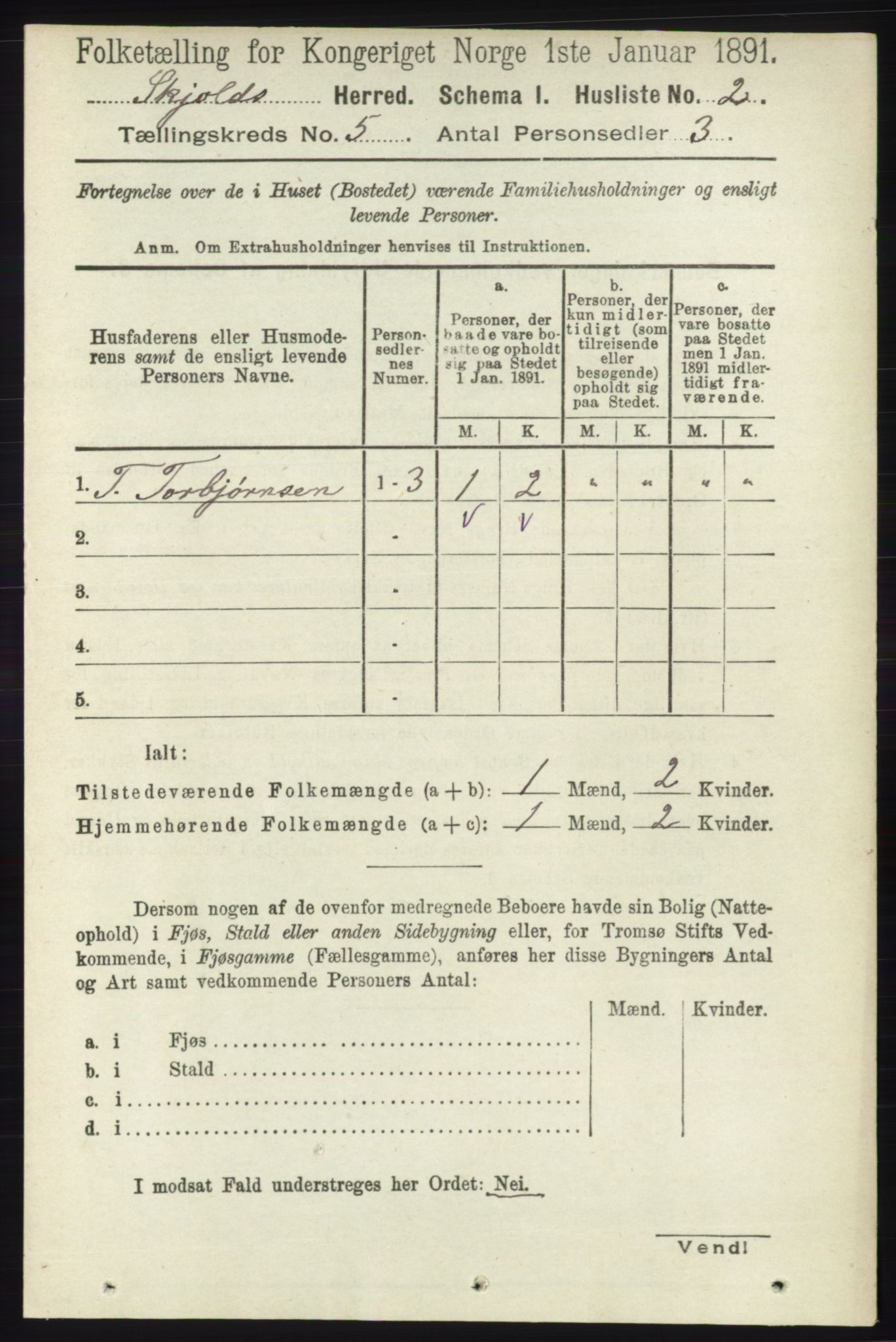 RA, 1891 census for 1154 Skjold, 1891, p. 730