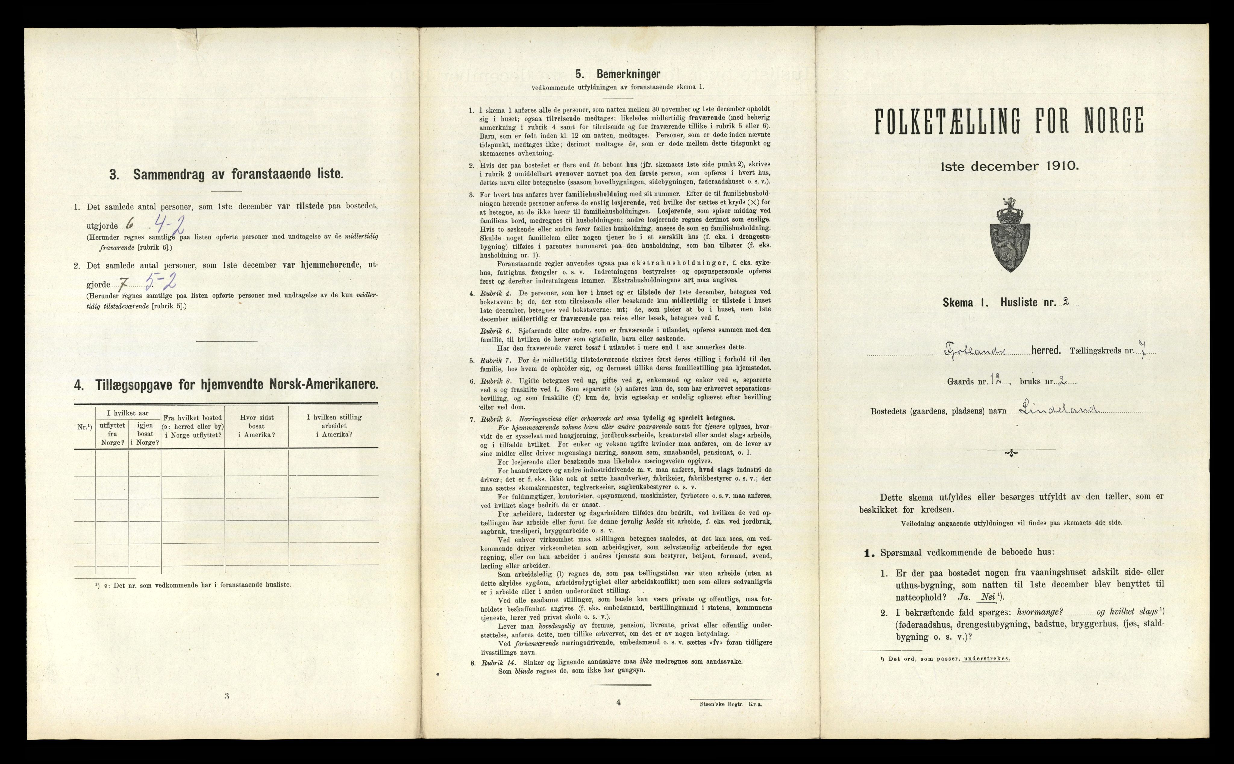 RA, 1910 census for Fjotland, 1910, p. 290