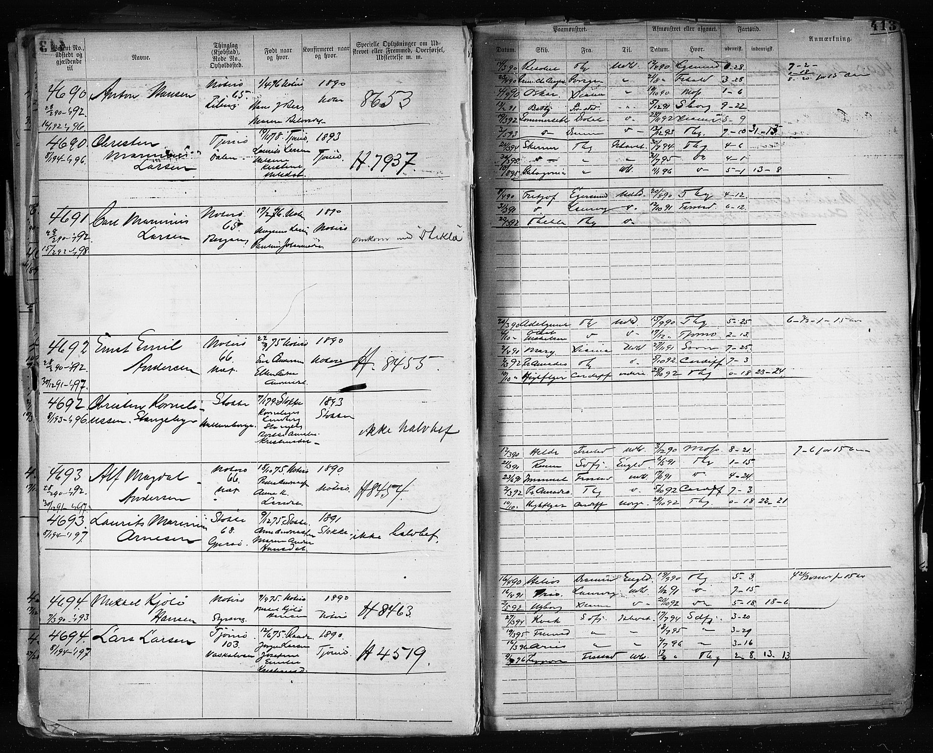 Tønsberg innrulleringskontor, AV/SAKO-A-786/F/Fb/L0003: Annotasjonsrulle Patent nr. 2646-5149, 1881-1892, p. 423