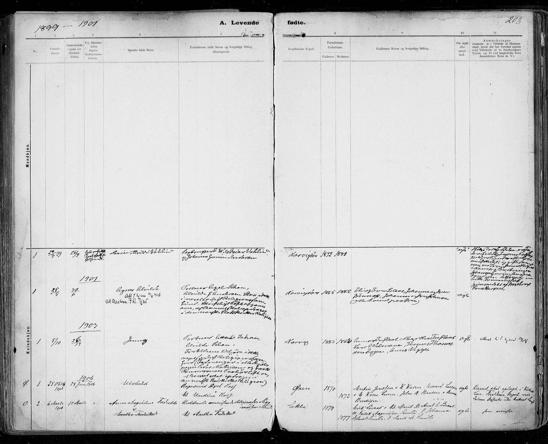 Ministerialprotokoller, klokkerbøker og fødselsregistre - Sør-Trøndelag, SAT/A-1456/668/L0811: Parish register (official) no. 668A11, 1894-1913, p. 203