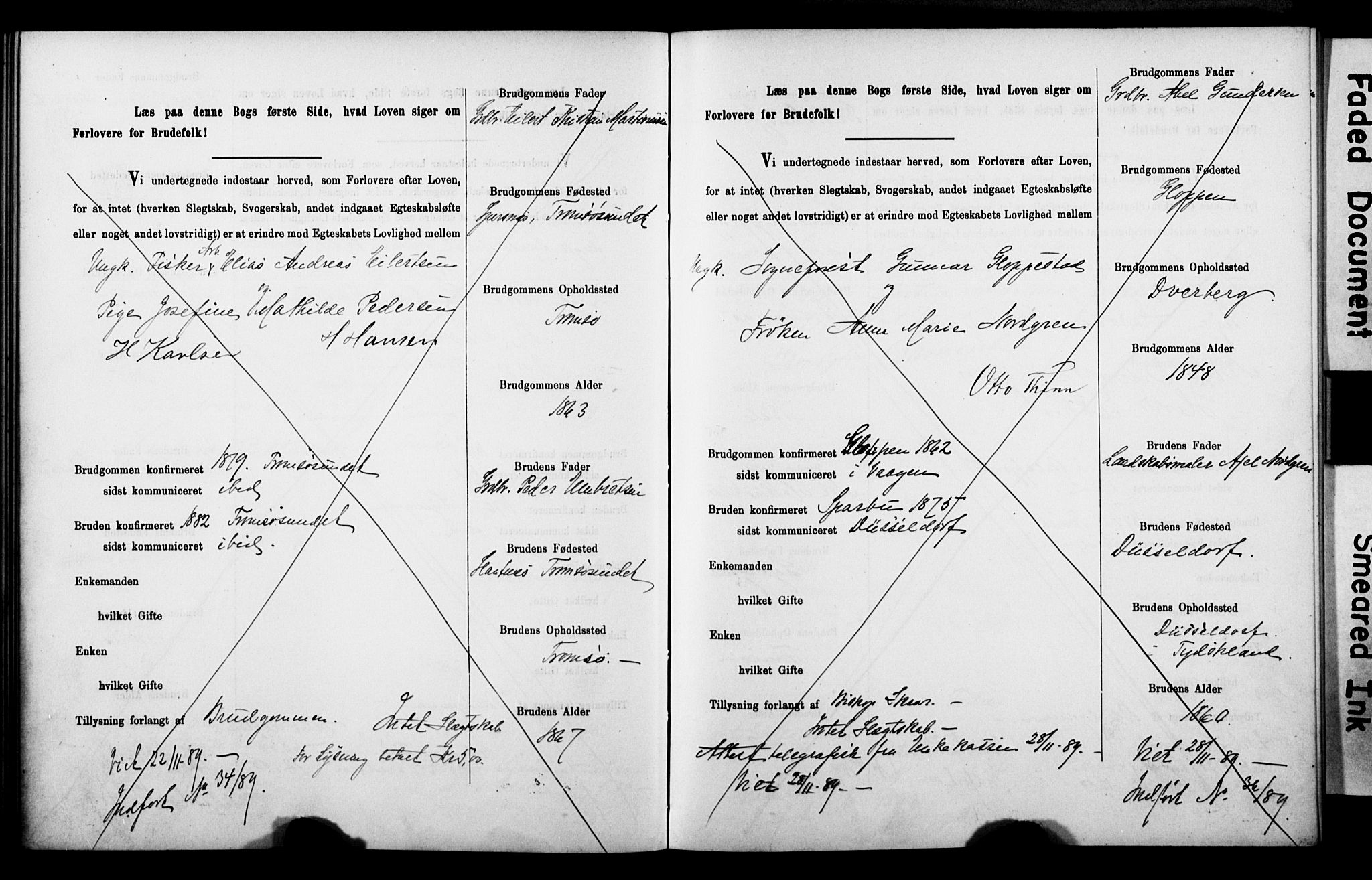 Tromsø sokneprestkontor/stiftsprosti/domprosti, AV/SATØ-S-1343/H/Hc/L0099/0001: Banns register no. 99.1, 1886-1892