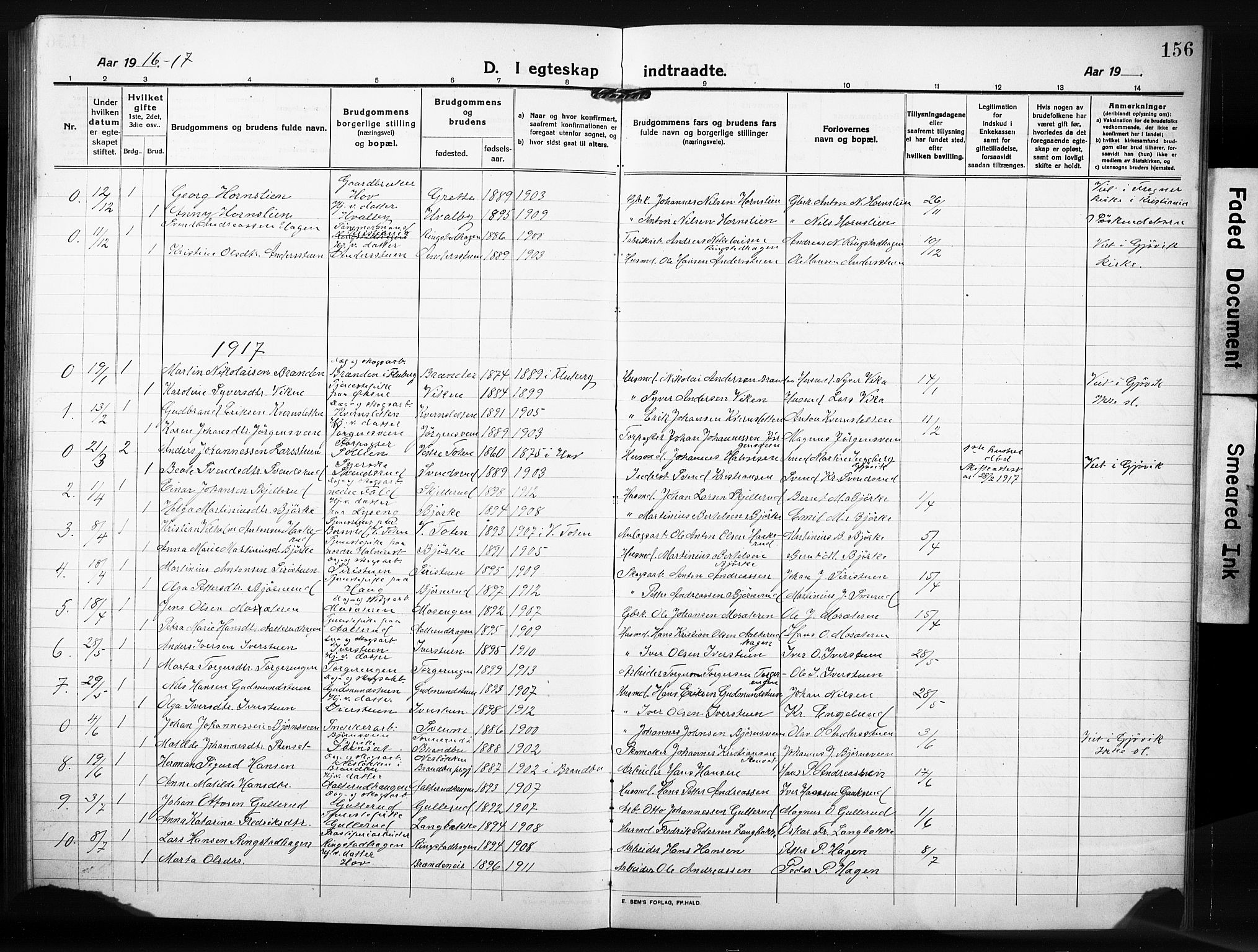 Søndre Land prestekontor, SAH/PREST-122/L/L0007: Parish register (copy) no. 7, 1915-1932, p. 156