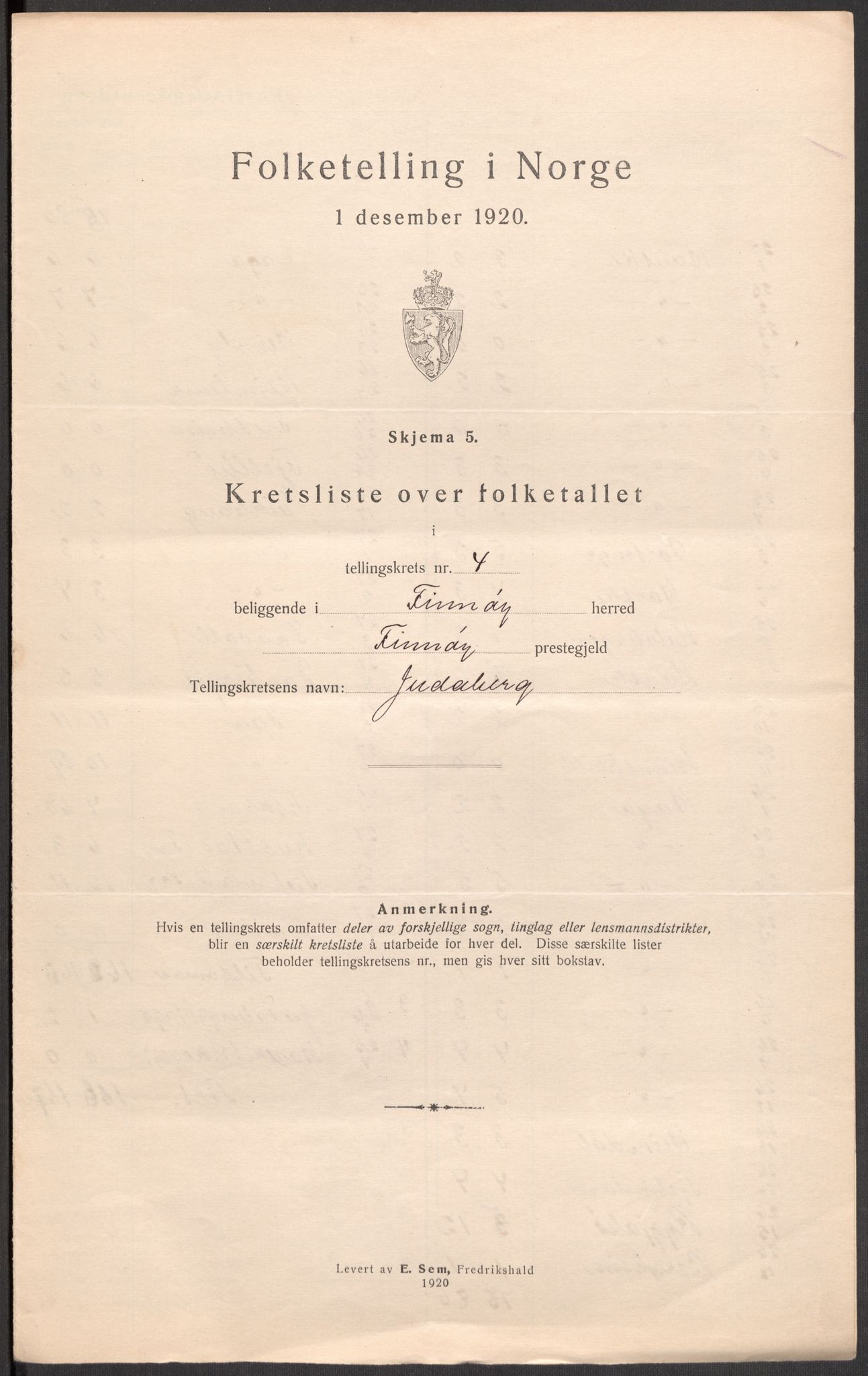 SAST, 1920 census for Finnøy, 1920, p. 18