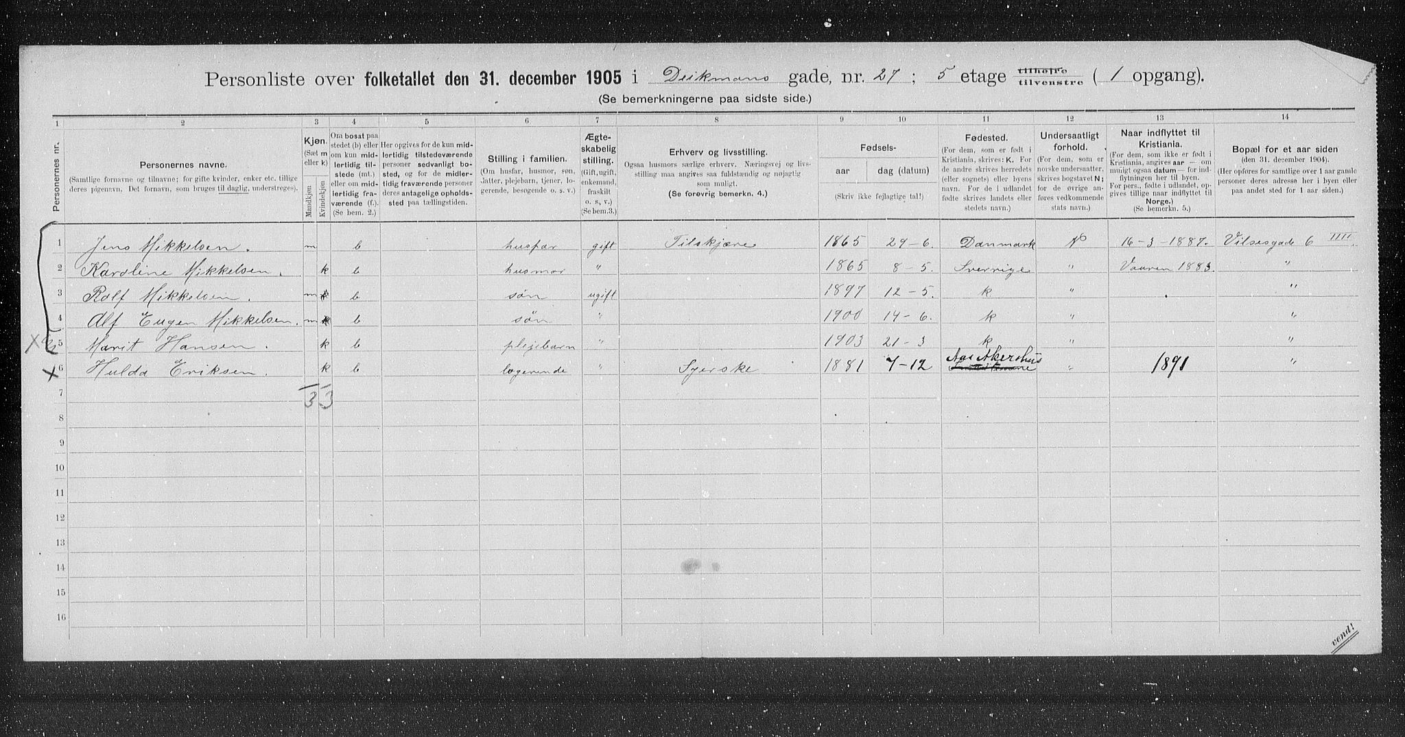 OBA, Municipal Census 1905 for Kristiania, 1905, p. 8200