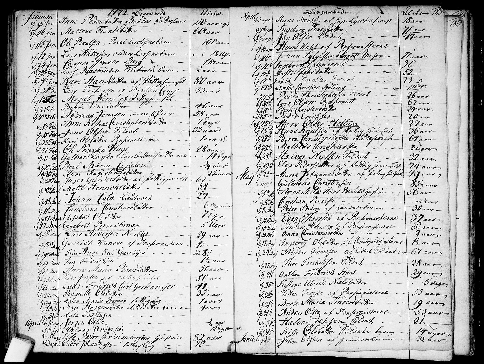 Garnisonsmenigheten Kirkebøker, SAO/A-10846/F/Fa/L0002: Parish register (official) no. 2, 1757-1776, p. 185