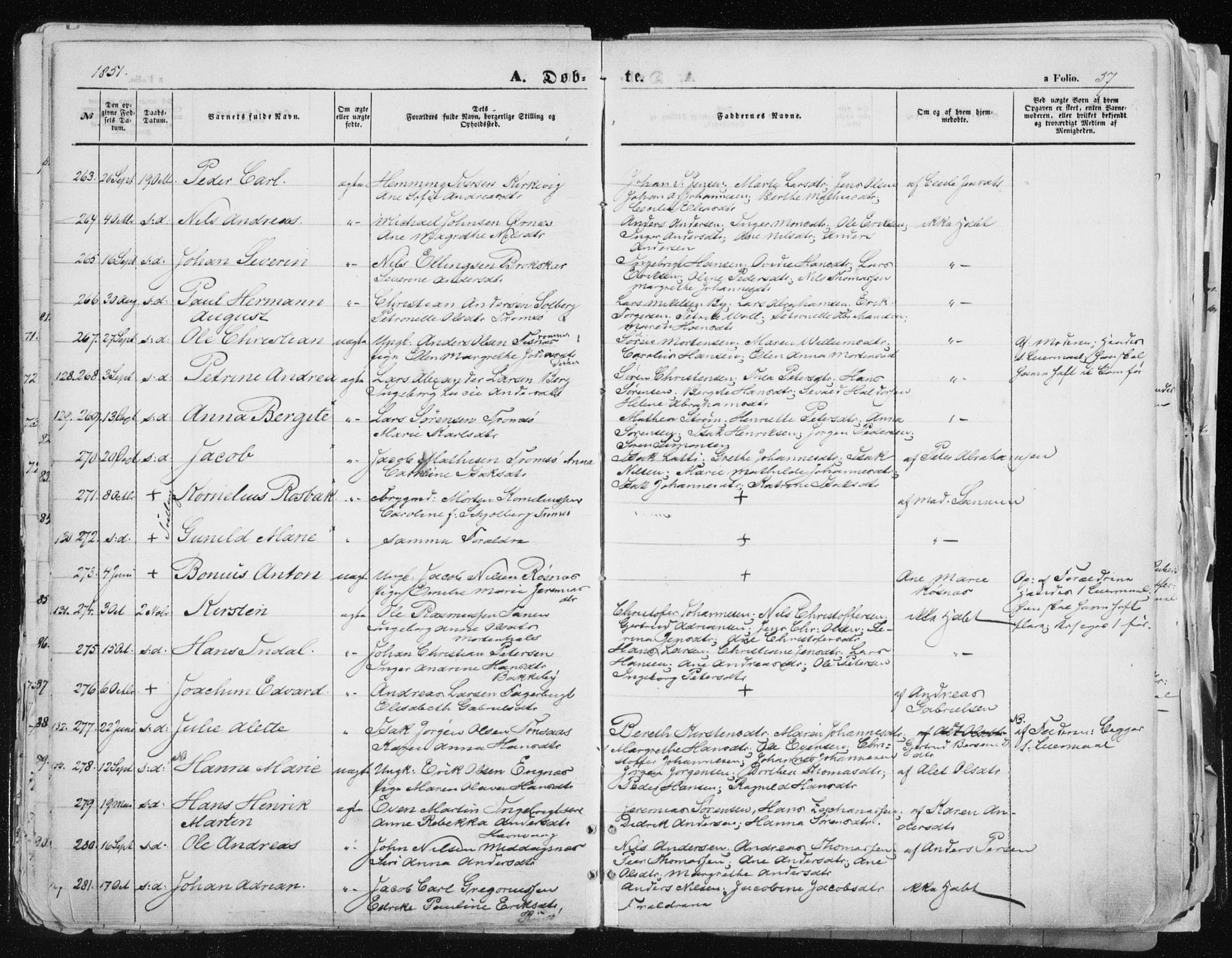 Tromsø sokneprestkontor/stiftsprosti/domprosti, SATØ/S-1343/G/Ga/L0010kirke: Parish register (official) no. 10, 1848-1855, p. 57