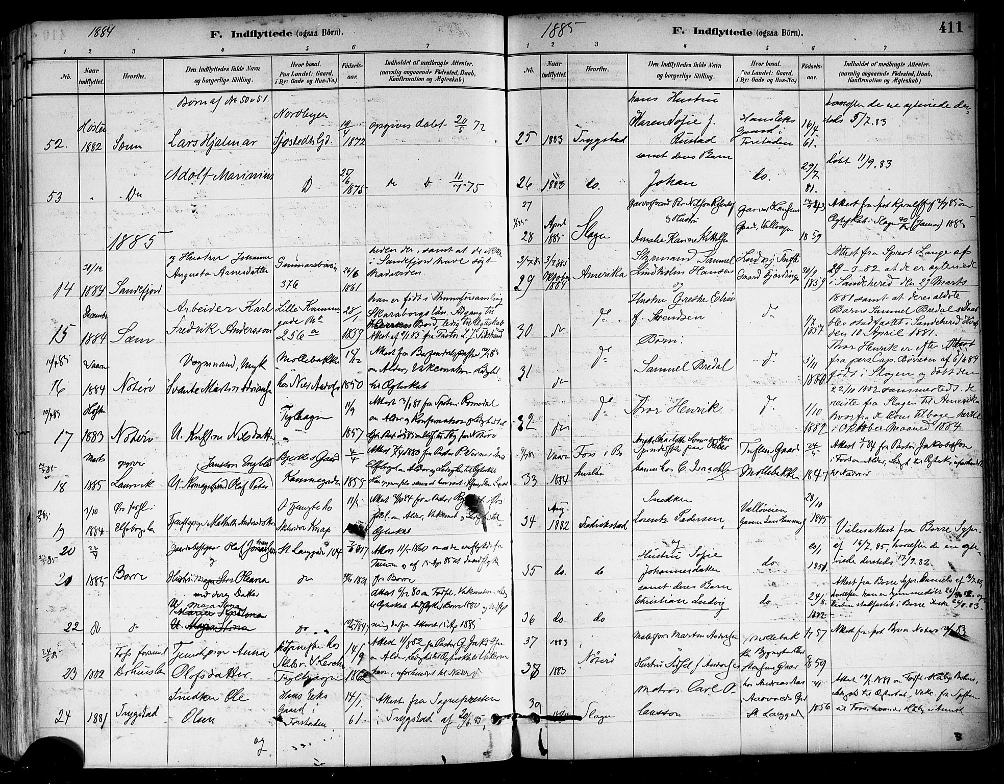 Tønsberg kirkebøker, AV/SAKO-A-330/F/Fa/L0011: Parish register (official) no. I 11, 1881-1890, p. 411