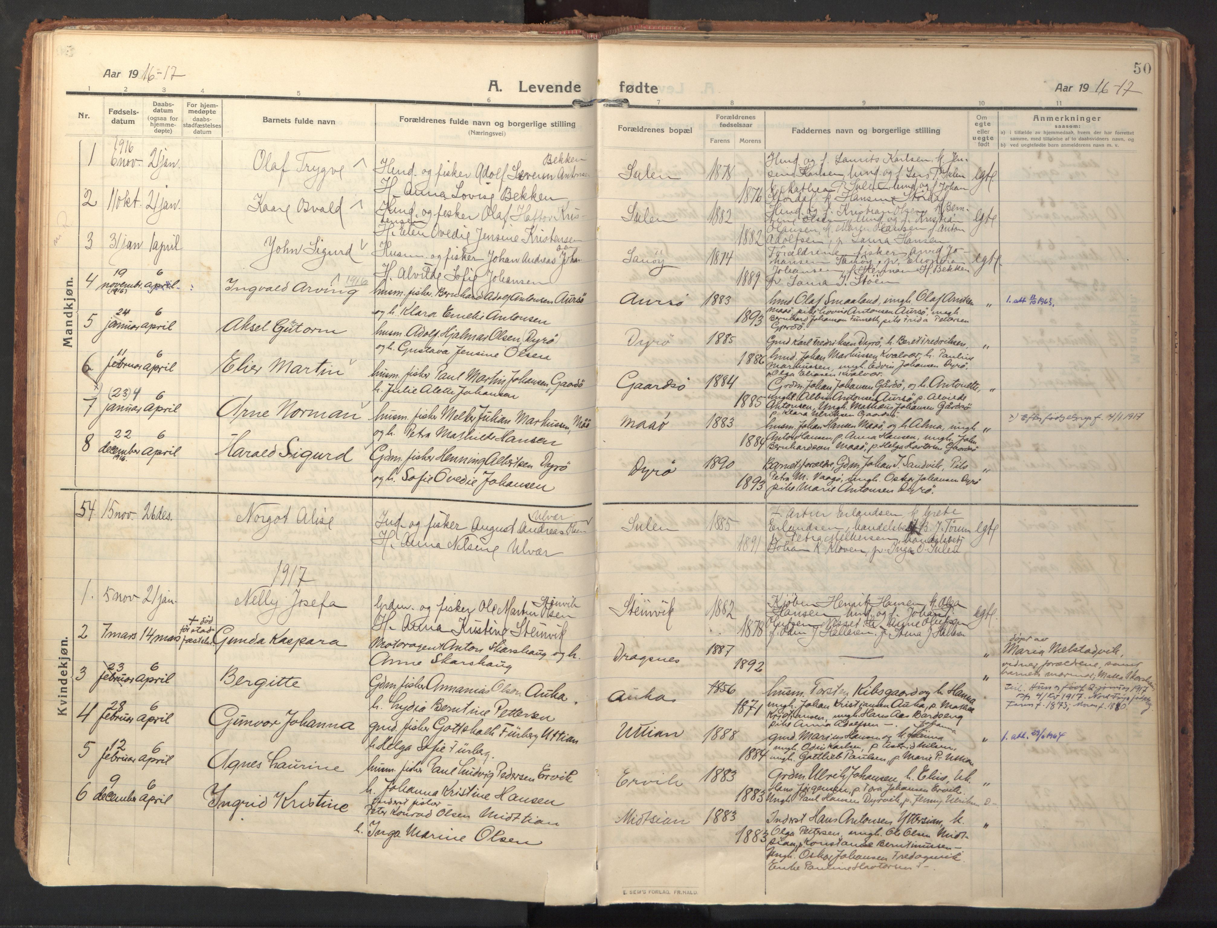 Ministerialprotokoller, klokkerbøker og fødselsregistre - Sør-Trøndelag, SAT/A-1456/640/L0581: Parish register (official) no. 640A06, 1910-1924, p. 50