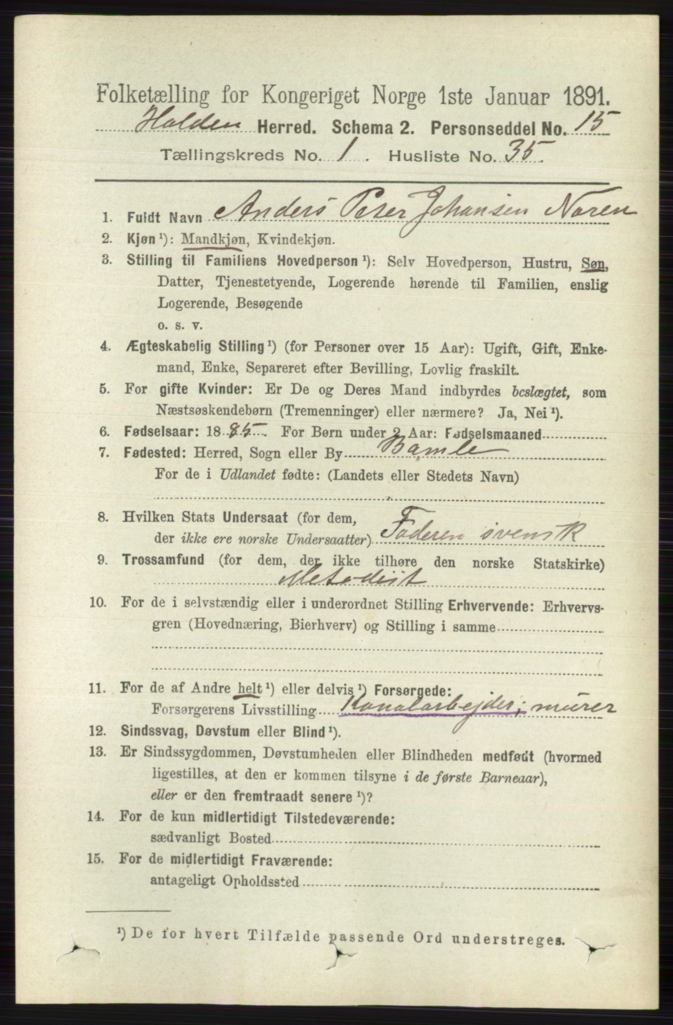 RA, 1891 census for 0819 Holla, 1891, p. 492