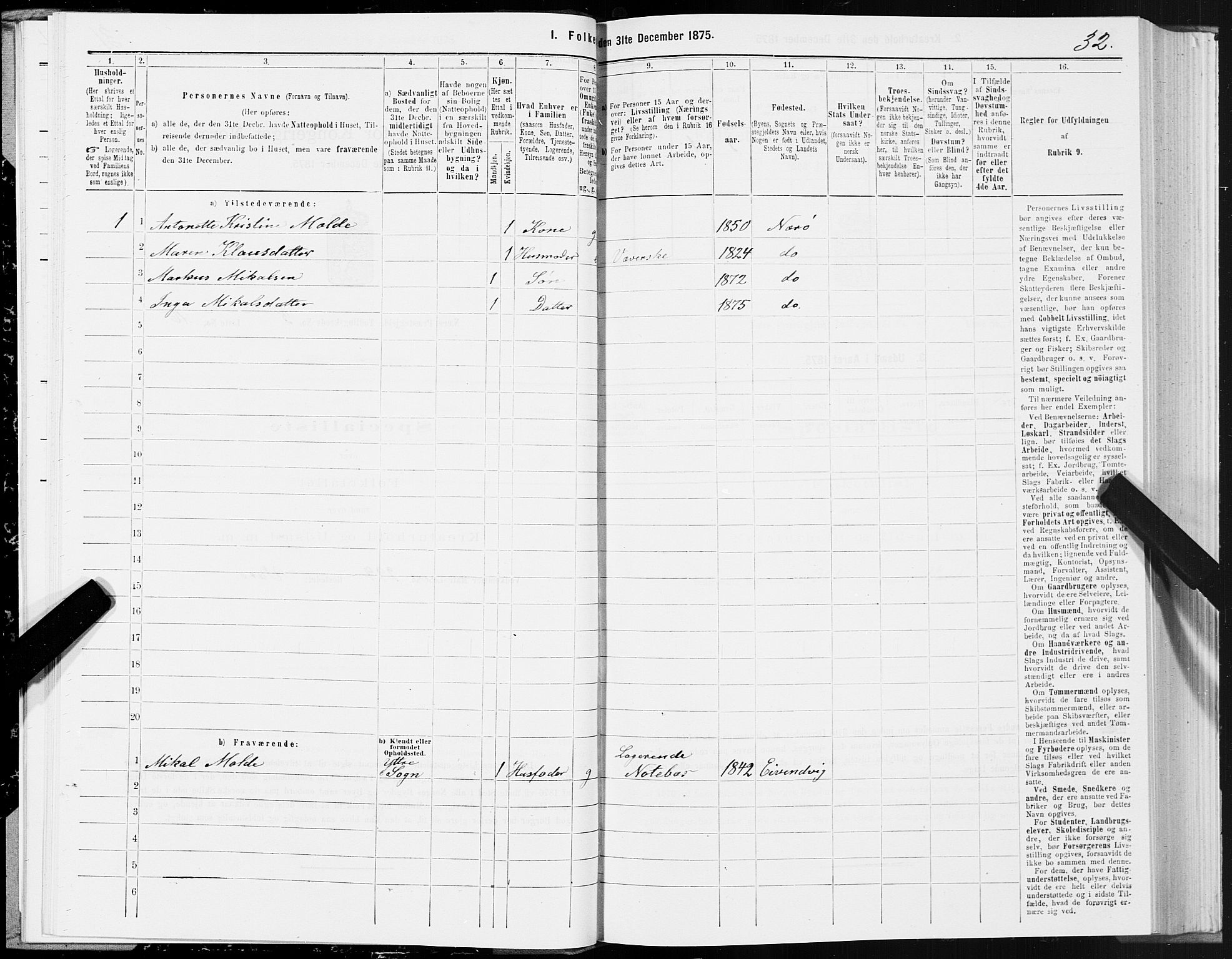 SAT, 1875 census for 1751P Nærøy, 1875, p. 2032