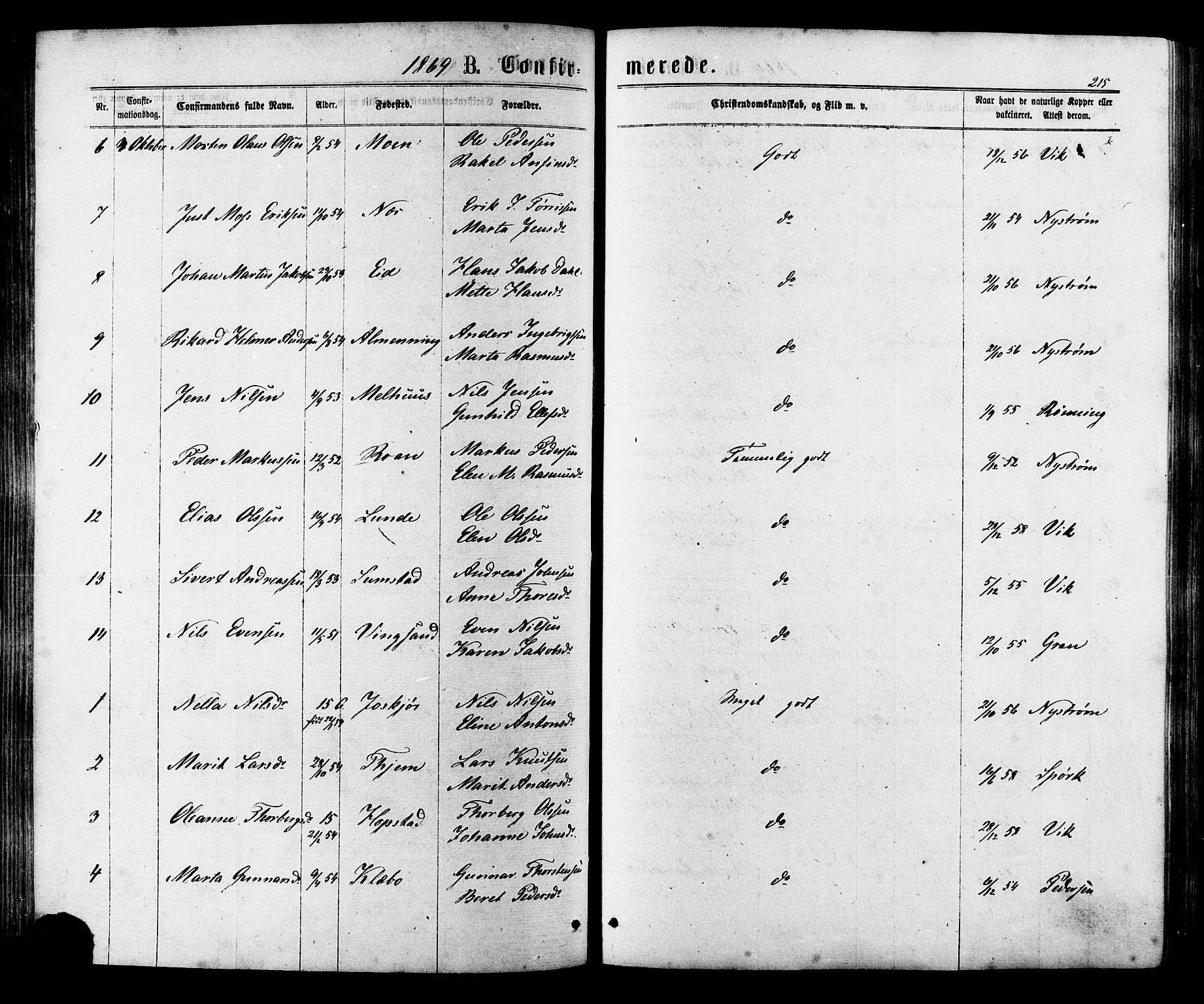 Ministerialprotokoller, klokkerbøker og fødselsregistre - Sør-Trøndelag, AV/SAT-A-1456/657/L0706: Parish register (official) no. 657A07, 1867-1878, p. 215