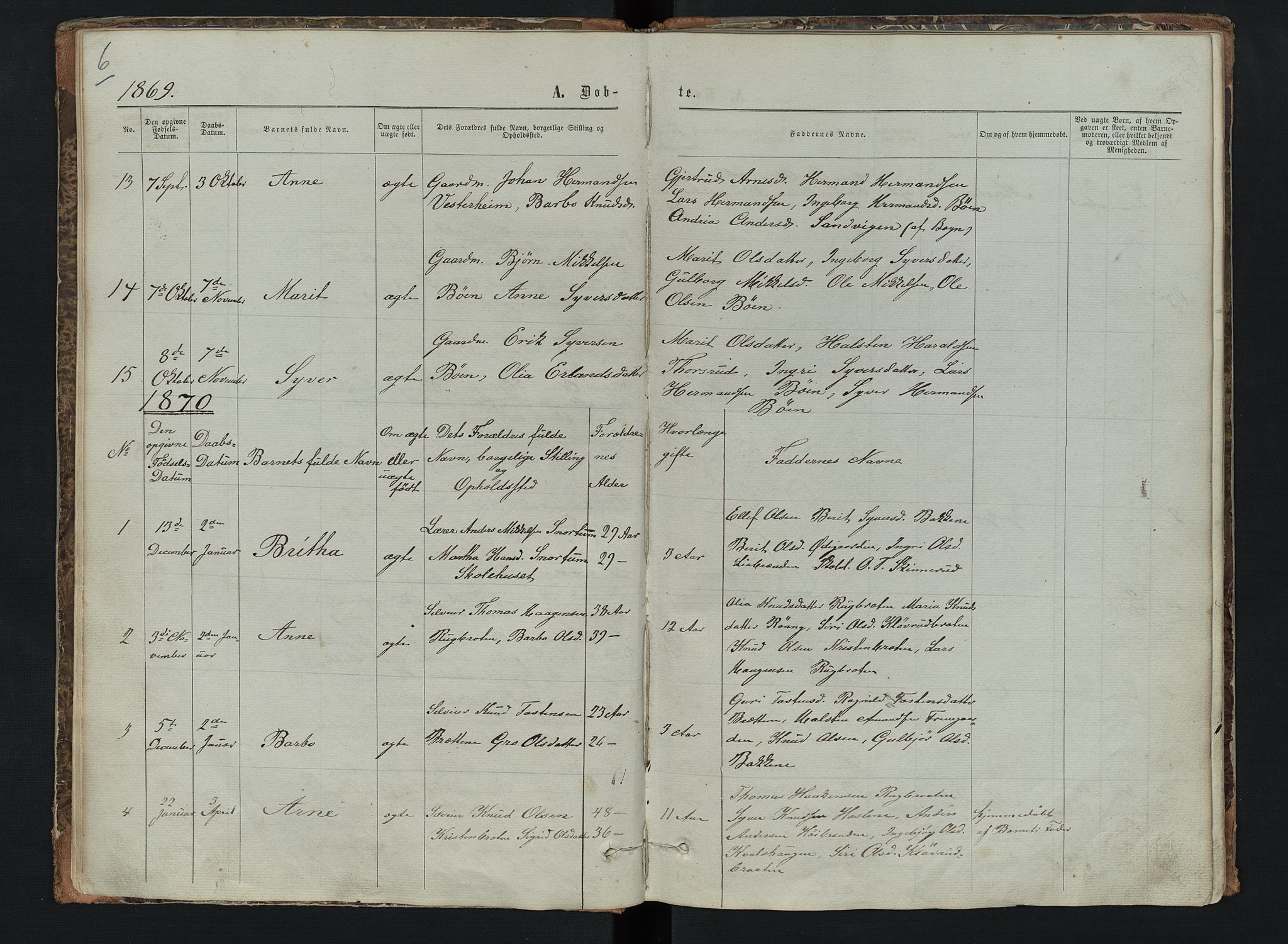 Sør-Aurdal prestekontor, SAH/PREST-128/H/Ha/Hab/L0006: Parish register (copy) no. 6, 1866-1893, p. 6