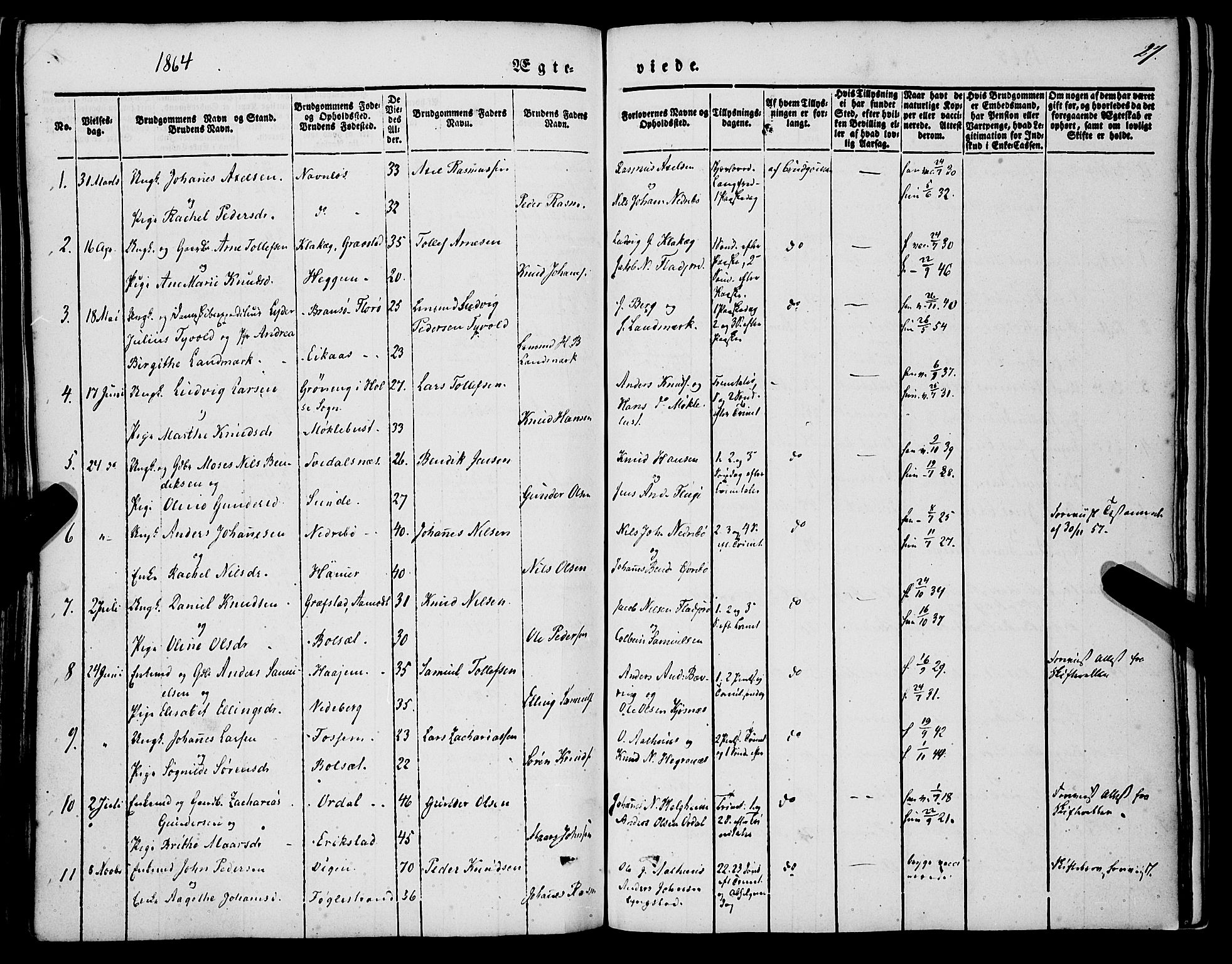 Jølster sokneprestembete, SAB/A-80701/H/Haa/Haaa/L0010: Parish register (official) no. A 10, 1847-1865, p. 27
