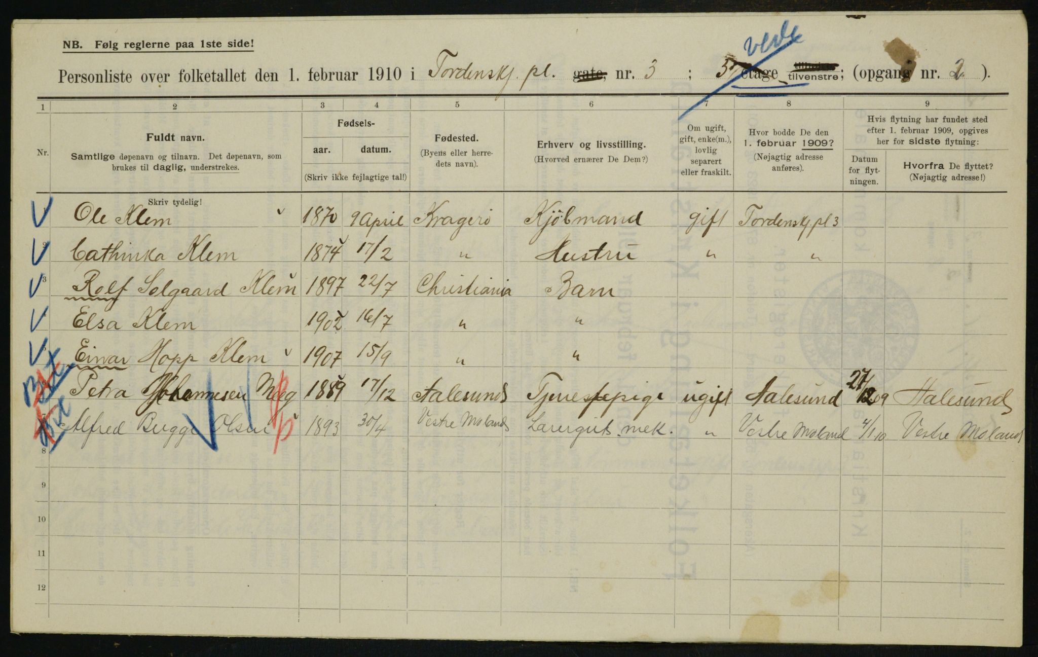 OBA, Municipal Census 1910 for Kristiania, 1910, p. 108065