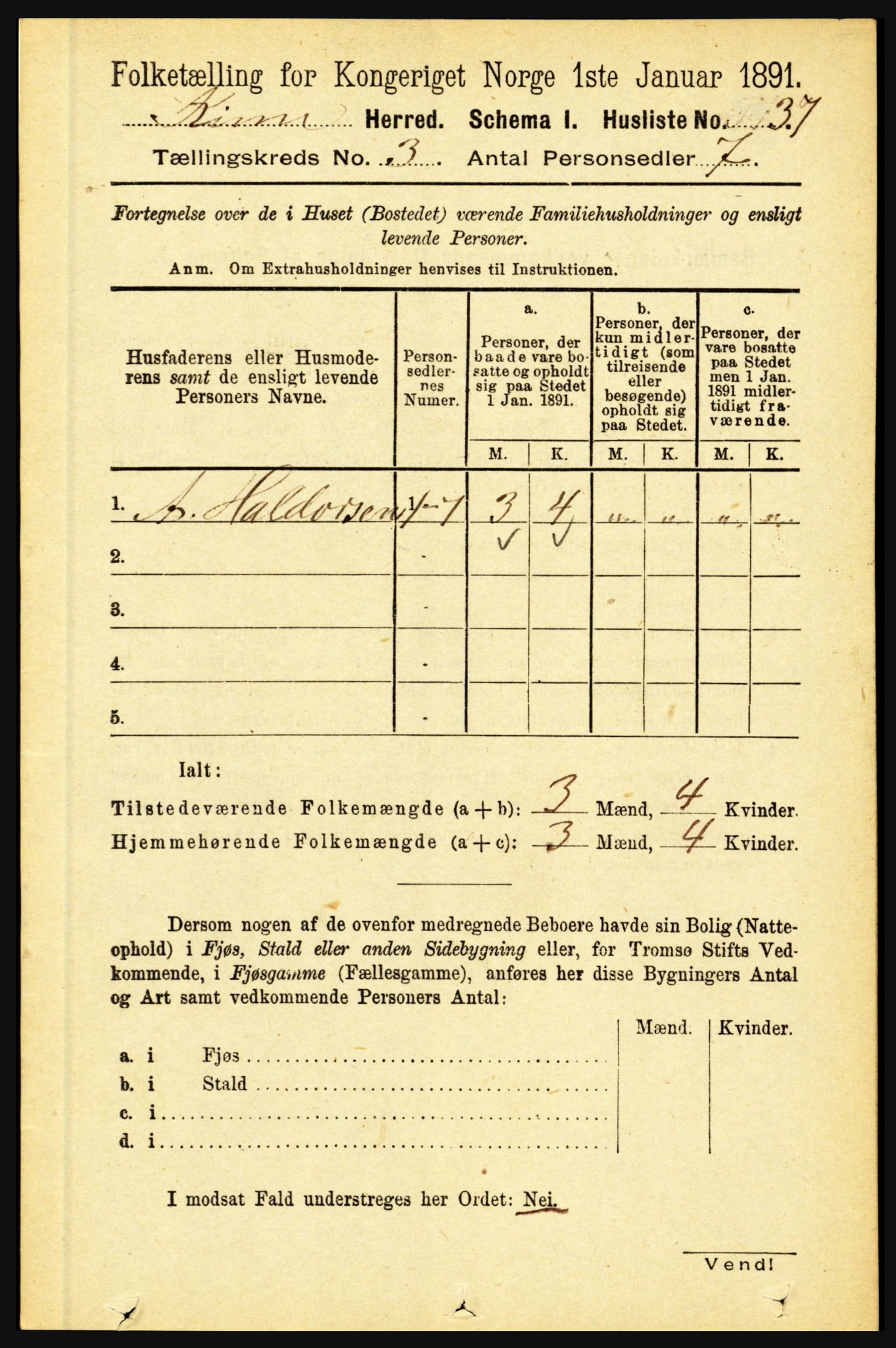 RA, 1891 census for 1437 Kinn, 1891, p. 920