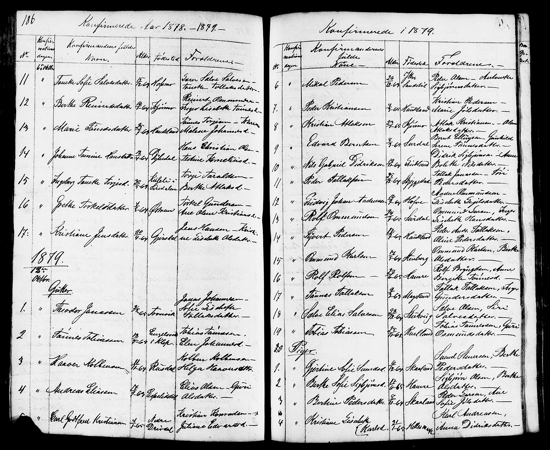 Lund sokneprestkontor, AV/SAST-A-101809/S07/L0003: Parish register (copy) no. B 3, 1848-1885, p. 186