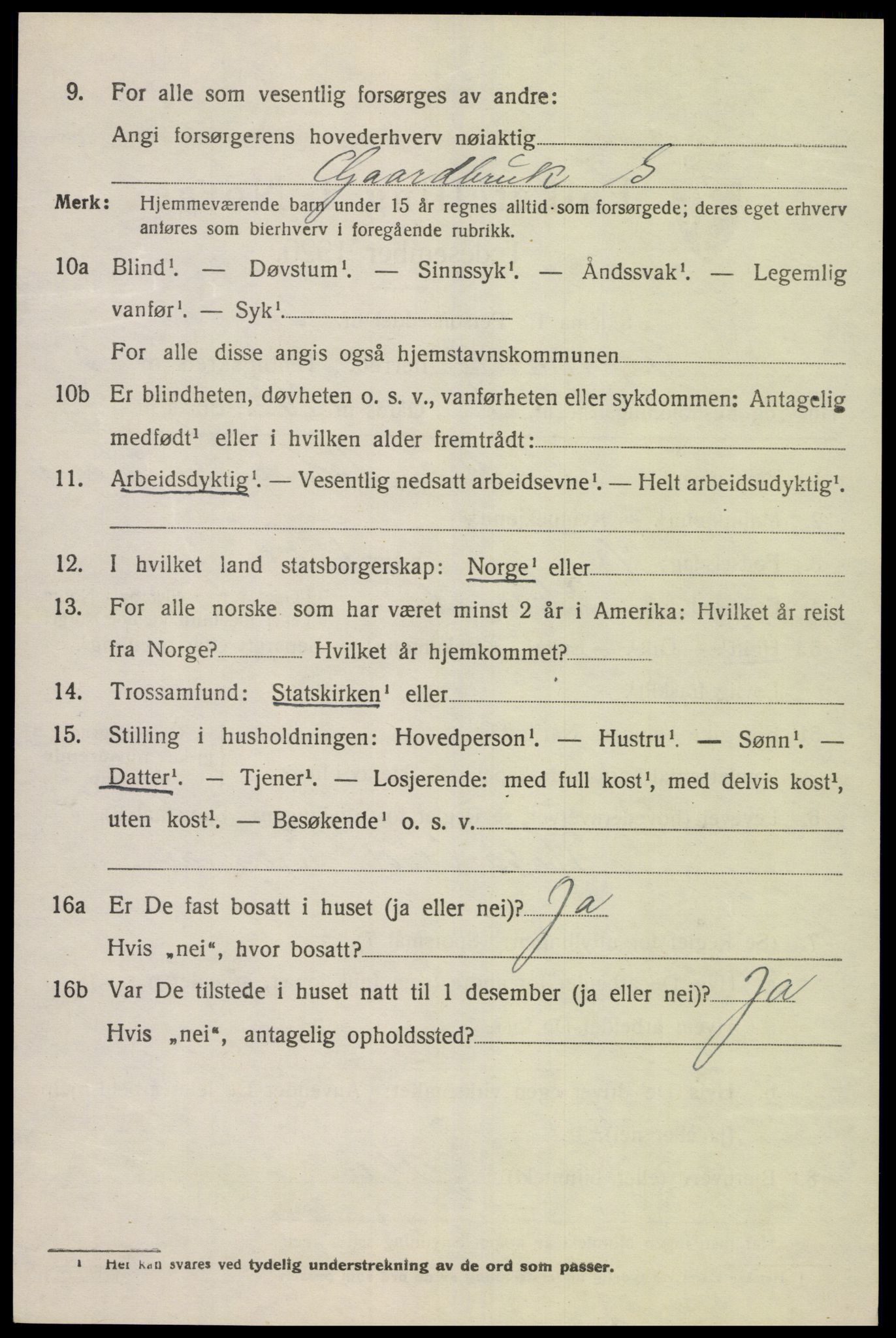 SAK, 1920 census for Lyngdal, 1920, p. 3010