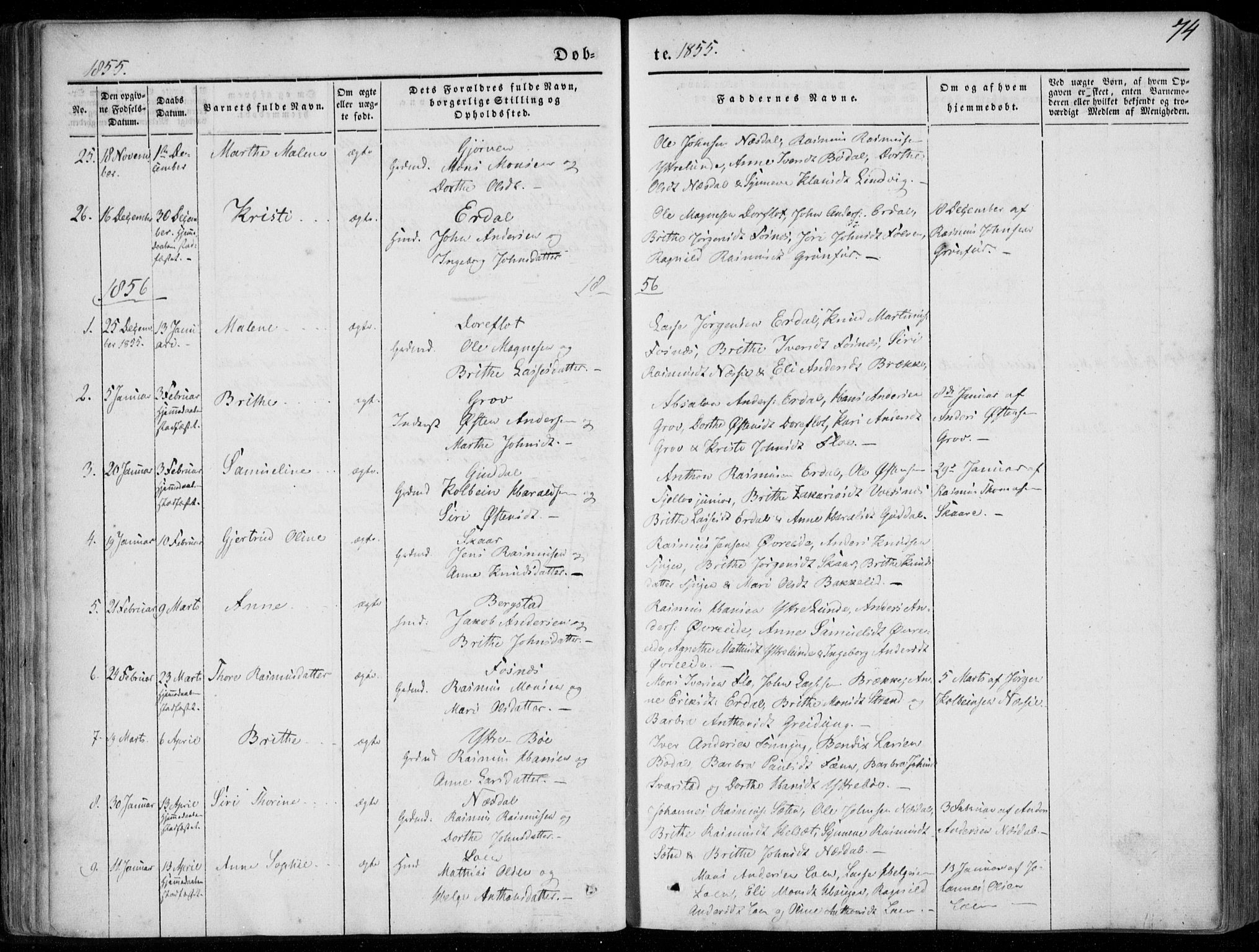 Stryn Sokneprestembete, SAB/A-82501: Parish register (official) no. A 2, 1844-1861, p. 74