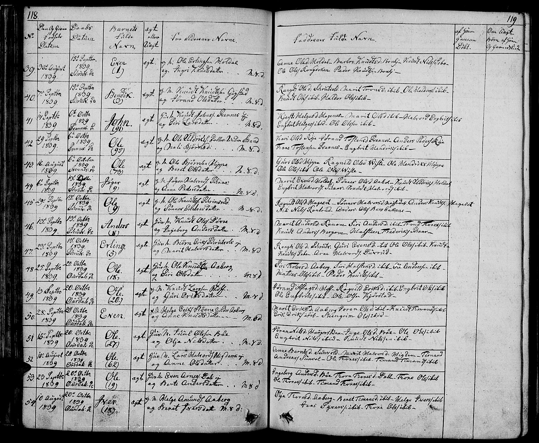 Nord-Aurdal prestekontor, AV/SAH-PREST-132/H/Ha/Hab/L0001: Parish register (copy) no. 1, 1834-1887, p. 118-119