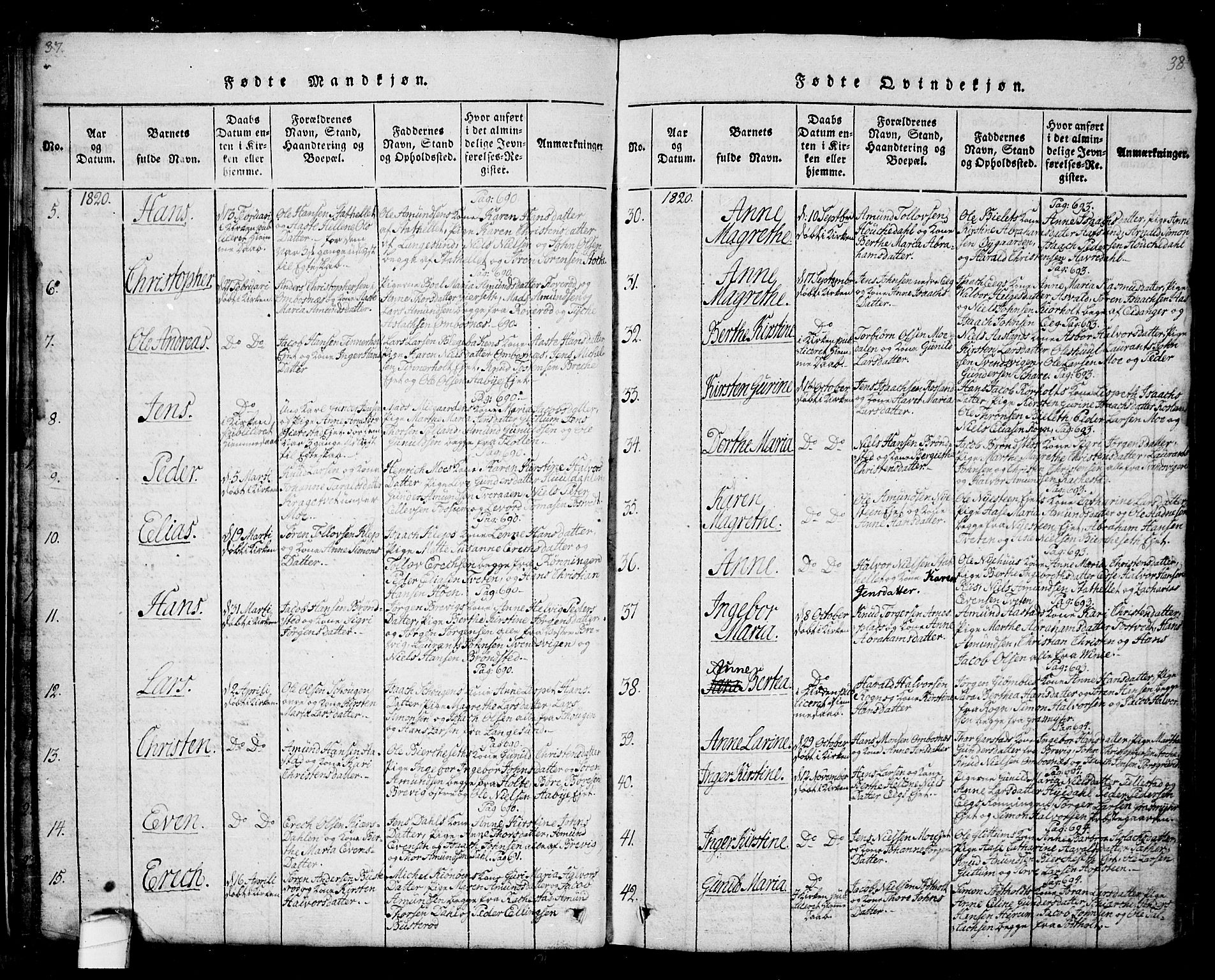 Bamble kirkebøker, SAKO/A-253/G/Ga/L0005: Parish register (copy) no. I 5, 1814-1855, p. 37-38