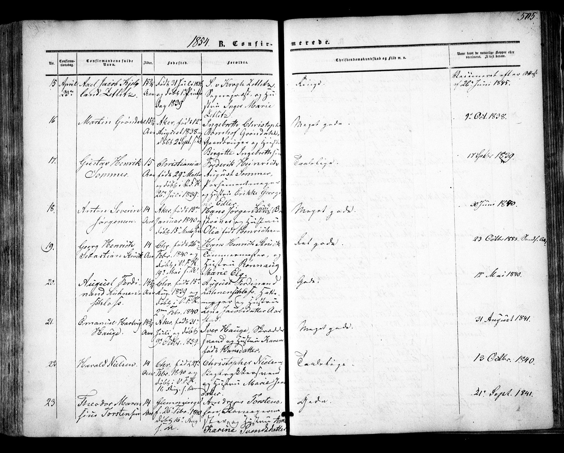Oslo domkirke Kirkebøker, SAO/A-10752/F/Fa/L0014: Parish register (official) no. 14, 1850-1857, p. 505