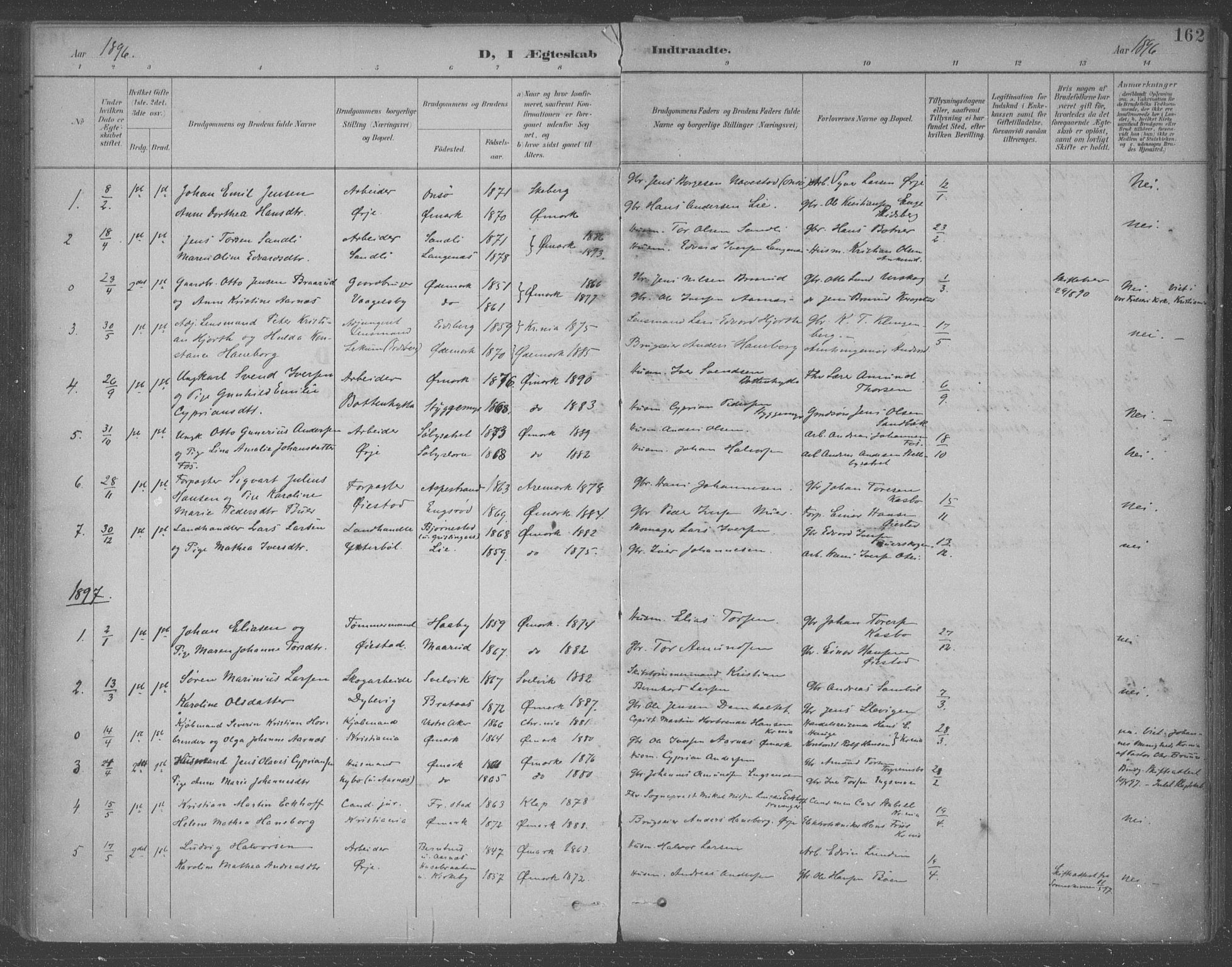 Aremark prestekontor Kirkebøker, SAO/A-10899/F/Fb/L0005: Parish register (official) no. II 5, 1895-1919, p. 162