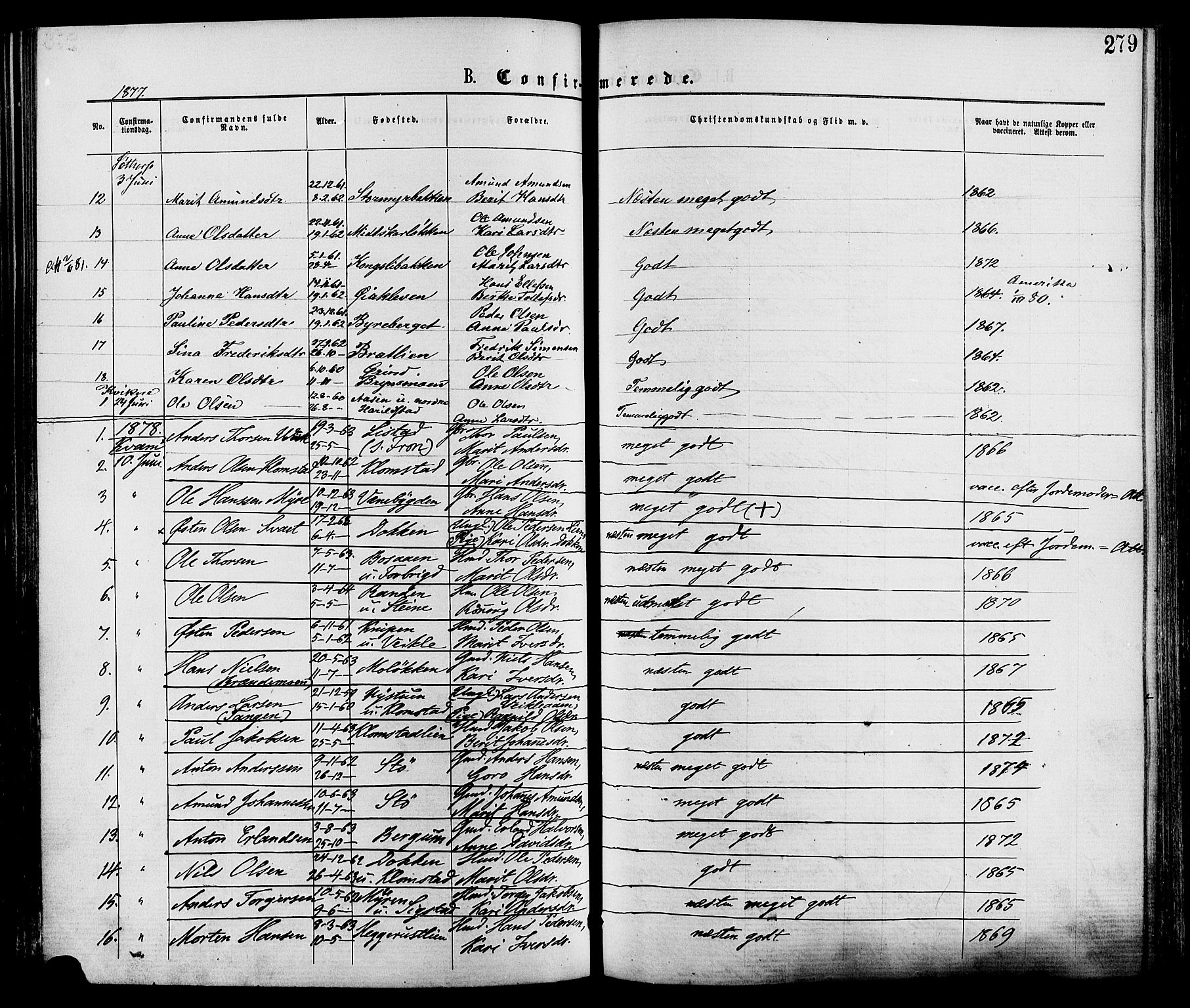 Nord-Fron prestekontor, SAH/PREST-080/H/Ha/Haa/L0002: Parish register (official) no. 2, 1865-1883, p. 279