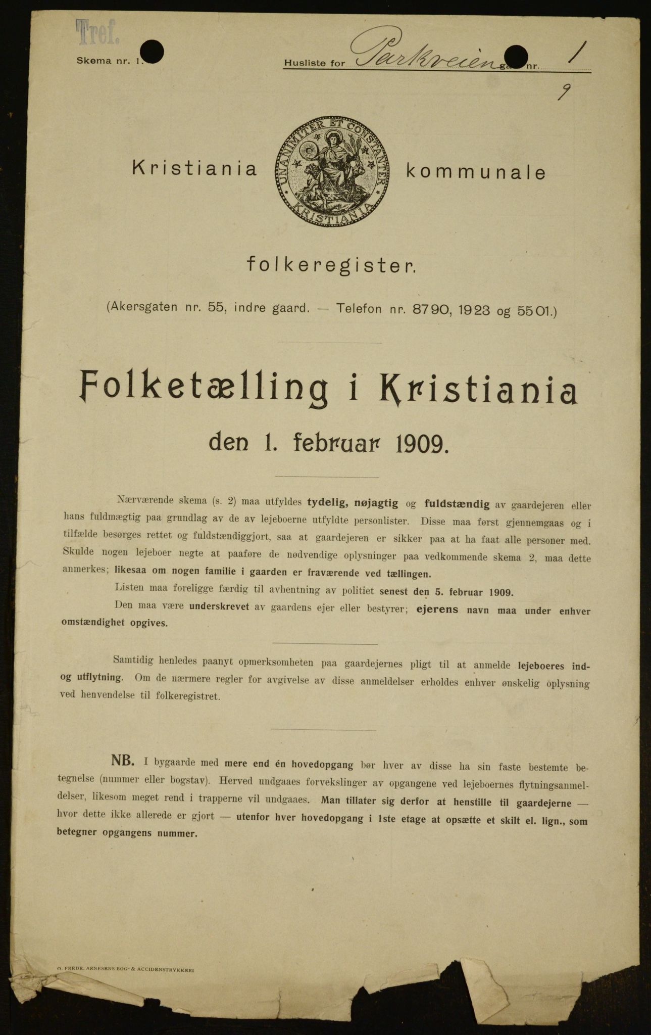 OBA, Municipal Census 1909 for Kristiania, 1909, p. 70381