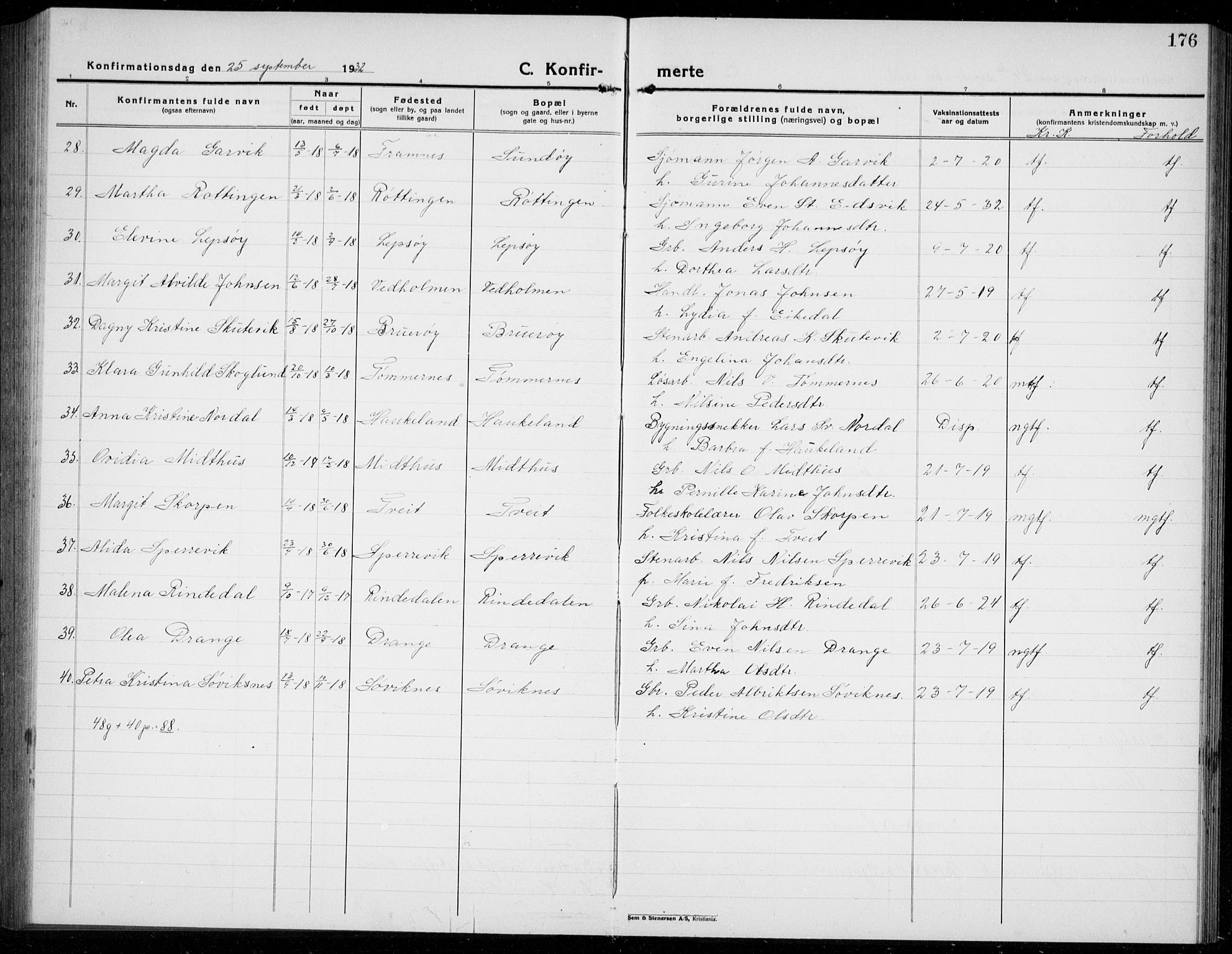 Os sokneprestembete, AV/SAB-A-99929: Parish register (copy) no. A 5, 1923-1941, p. 176