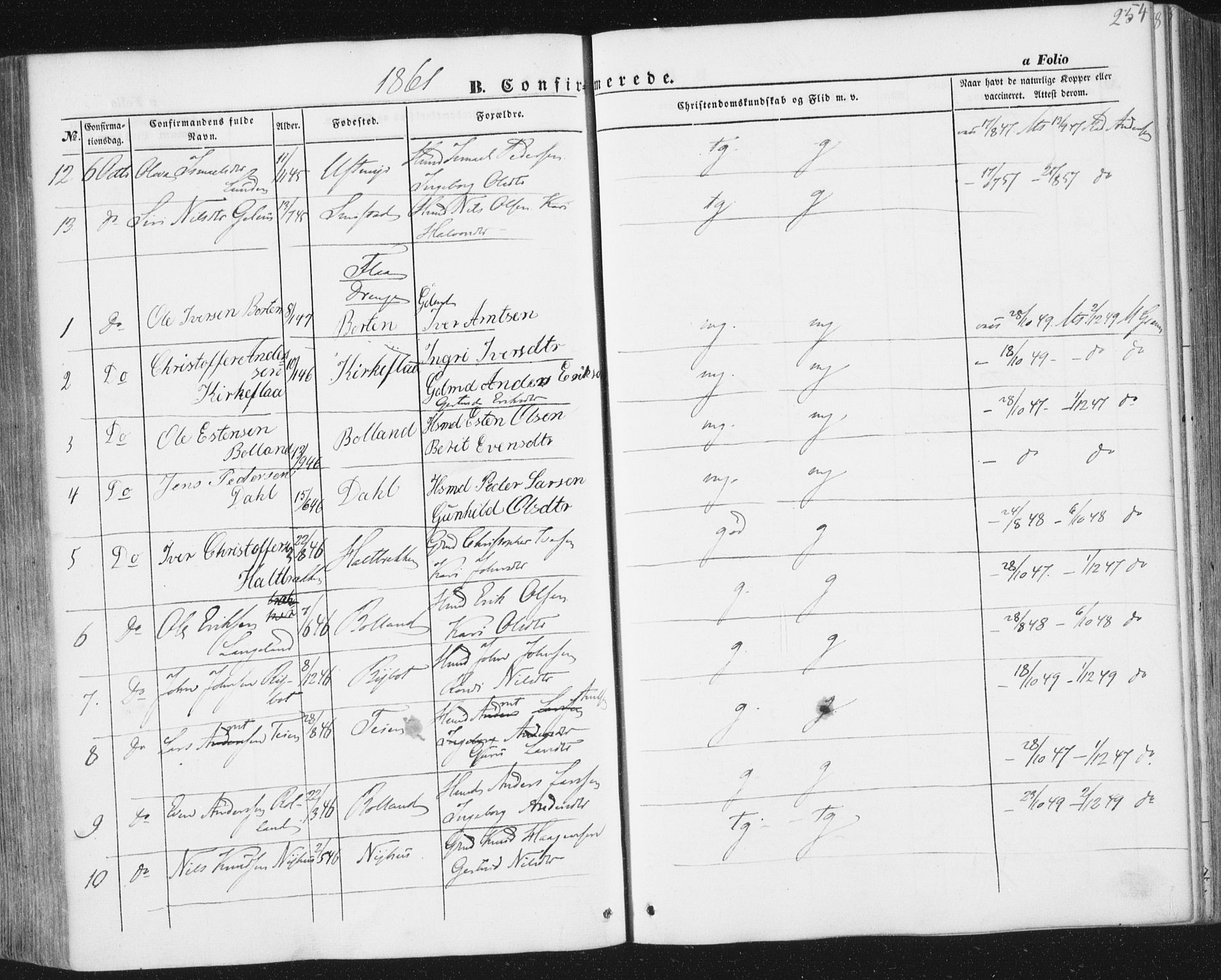 Ministerialprotokoller, klokkerbøker og fødselsregistre - Sør-Trøndelag, AV/SAT-A-1456/691/L1076: Parish register (official) no. 691A08, 1852-1861, p. 254