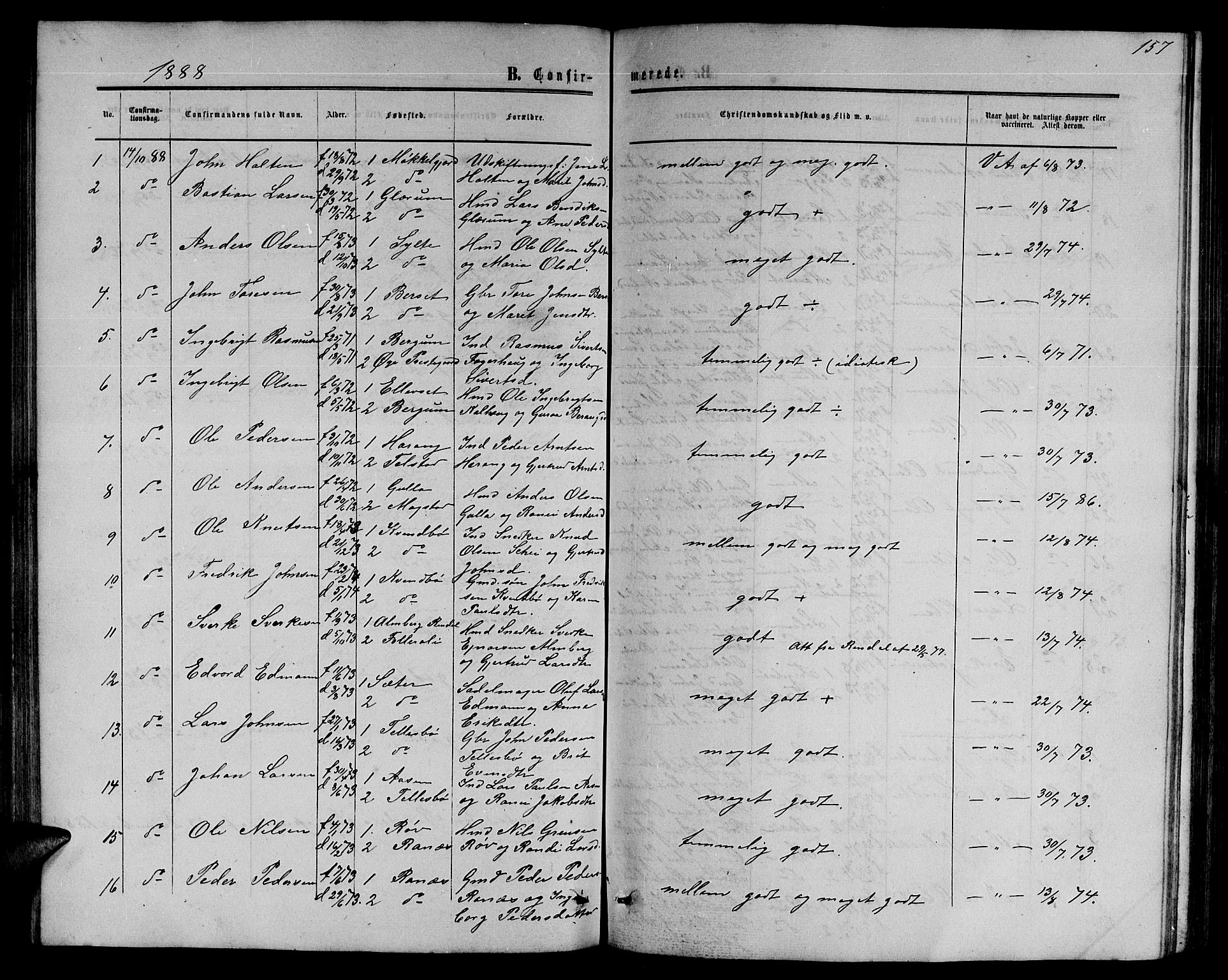 Ministerialprotokoller, klokkerbøker og fødselsregistre - Møre og Romsdal, SAT/A-1454/595/L1051: Parish register (copy) no. 595C03, 1866-1891, p. 157