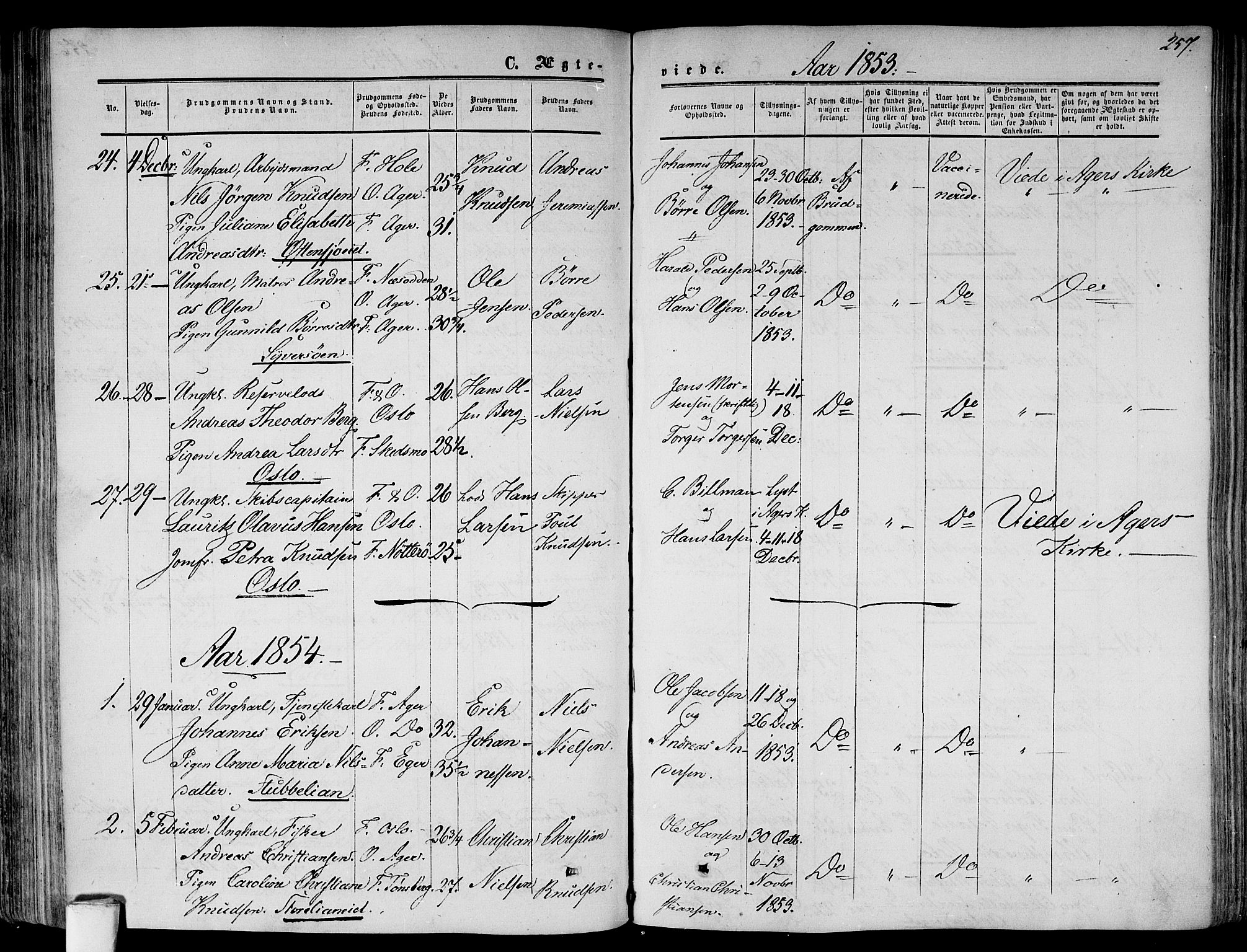 Gamlebyen prestekontor Kirkebøker, AV/SAO-A-10884/F/Fa/L0004: Parish register (official) no. 4, 1850-1857, p. 257