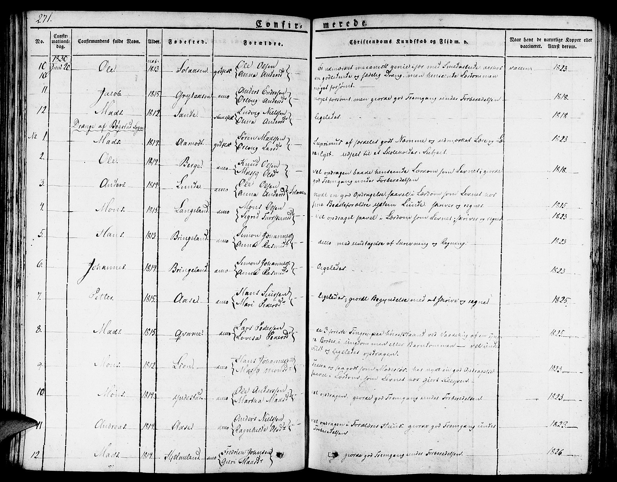 Gaular sokneprestembete, AV/SAB-A-80001/H/Haa: Parish register (official) no. A 3, 1821-1840, p. 271