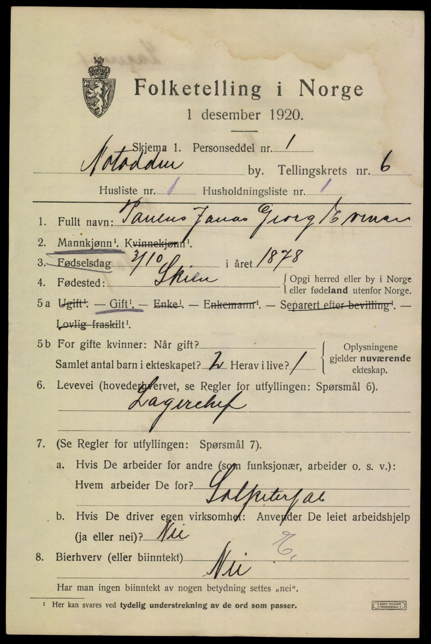 SAKO, 1920 census for Notodden, 1920, p. 13132