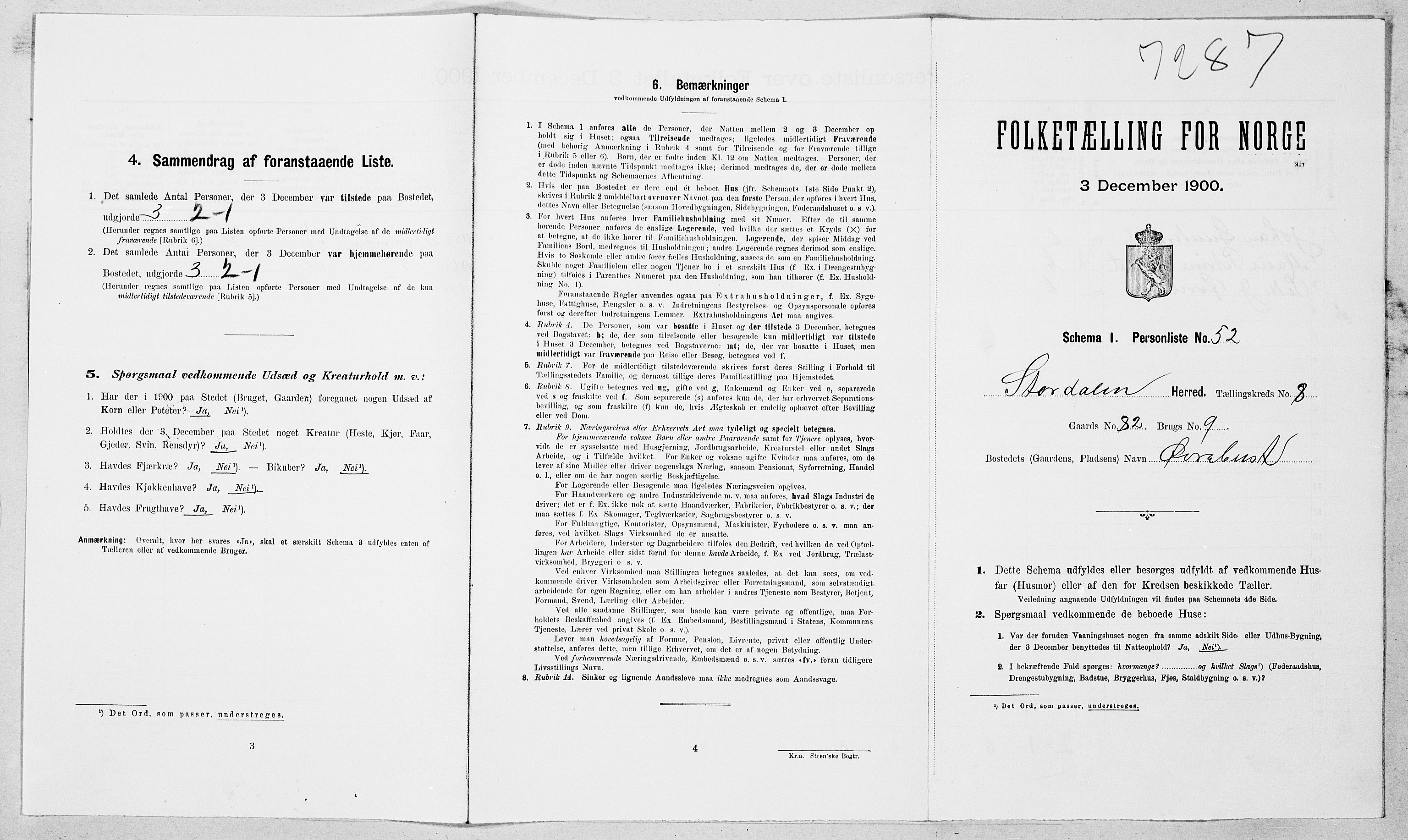 SAT, 1900 census for Stordal, 1900, p. 208