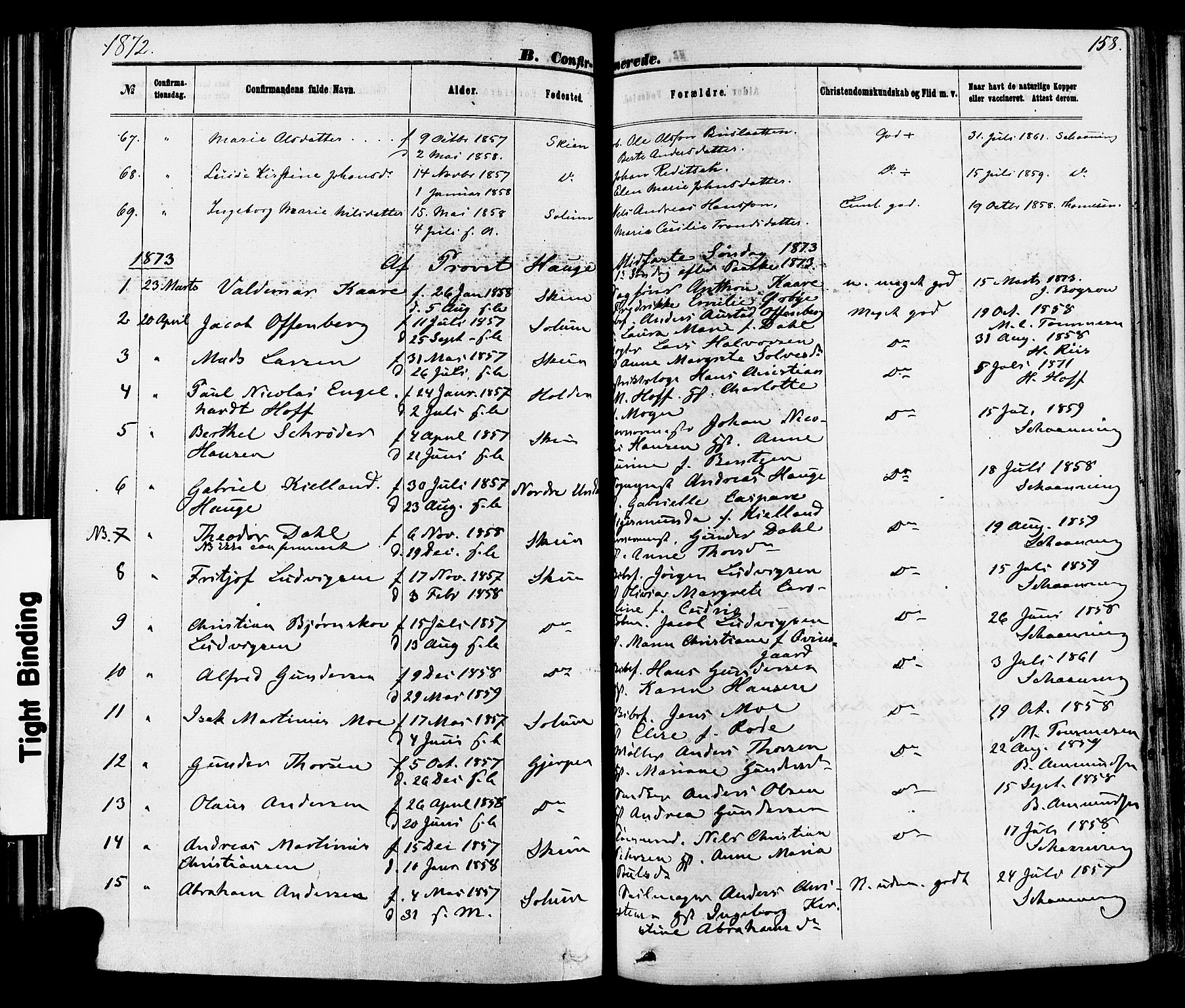 Skien kirkebøker, SAKO/A-302/F/Fa/L0008: Parish register (official) no. 8, 1866-1877, p. 158