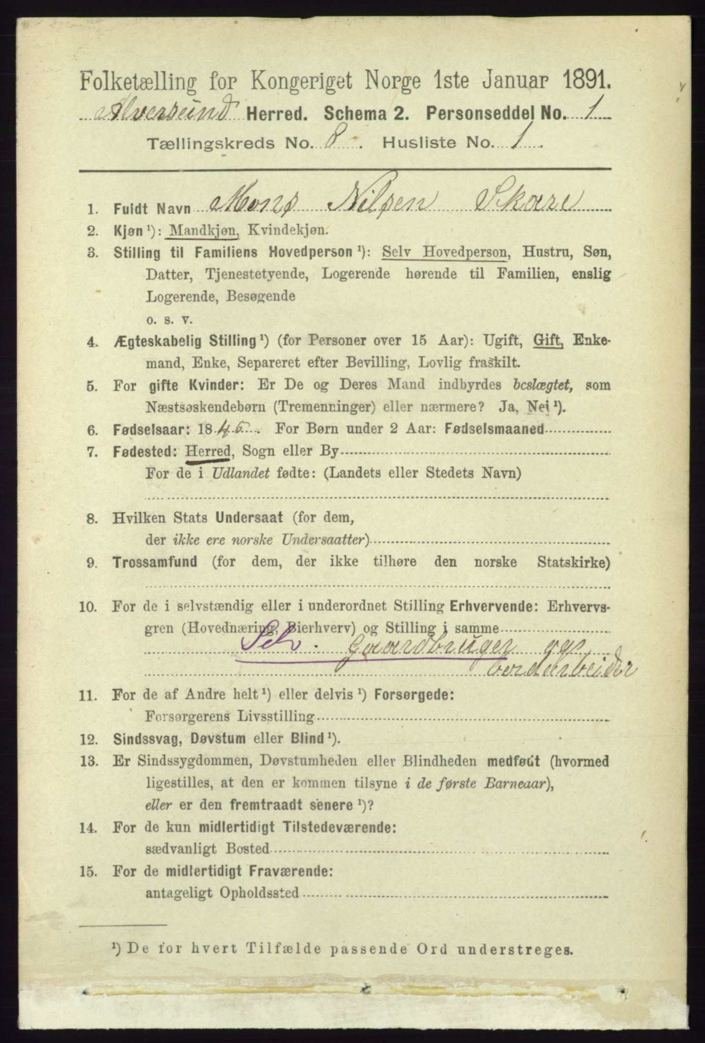 RA, 1891 census for 1257 Alversund, 1891, p. 2769