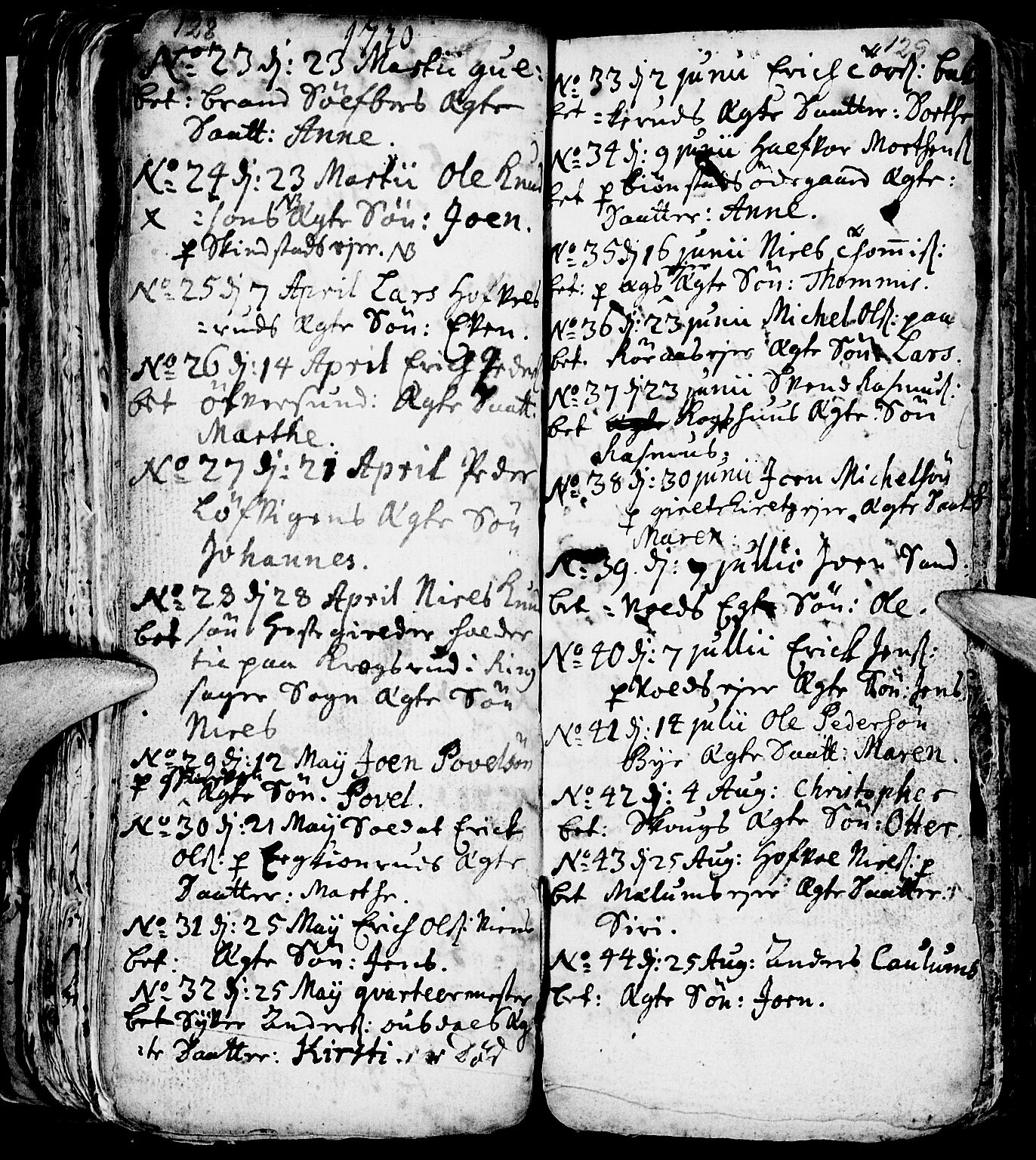 Nes prestekontor, Hedmark, AV/SAH-PREST-020/L/La/L0001: Parish register (copy) no. 1, 1663-1784, p. 128-129