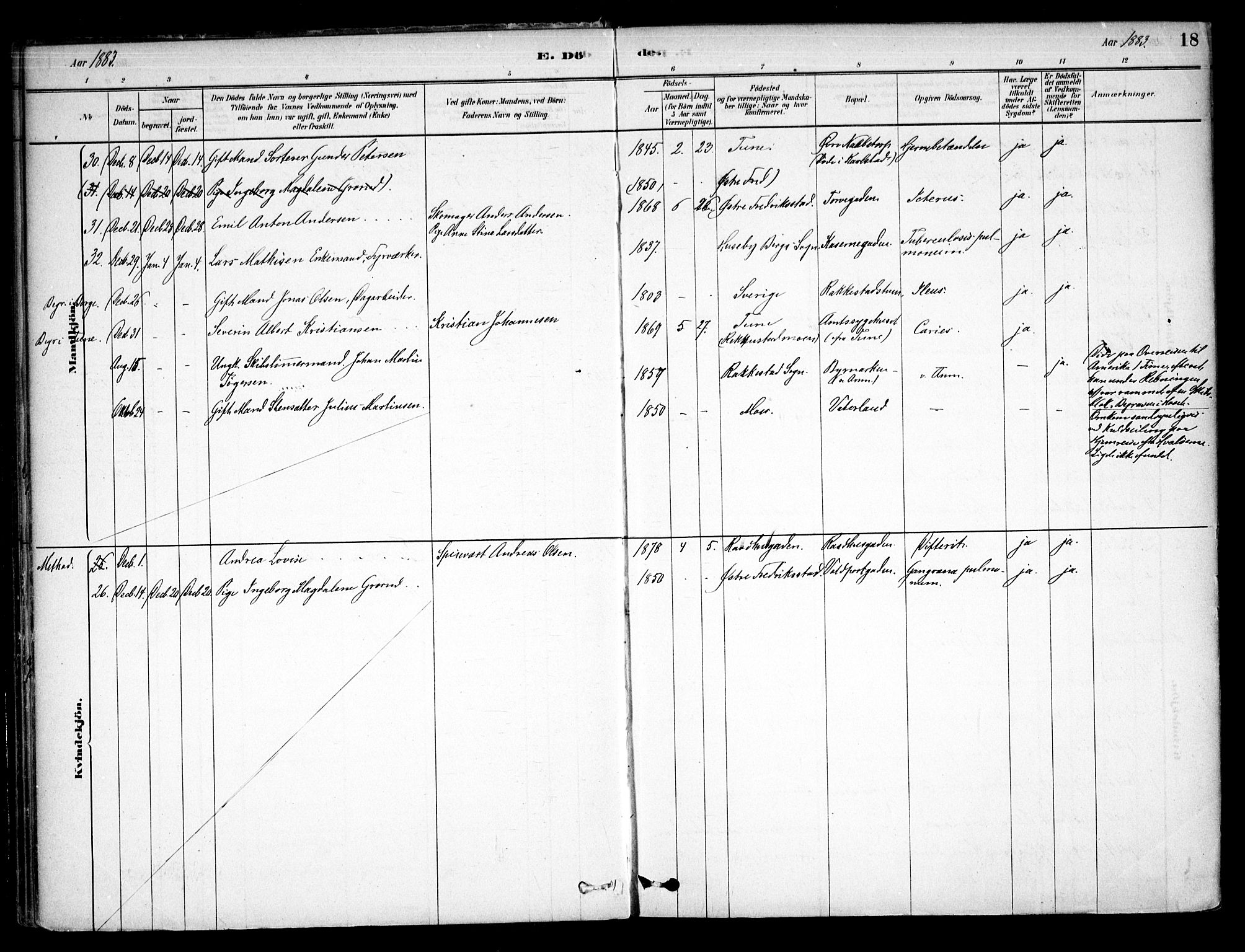 Østre Fredrikstad prestekontor Kirkebøker, AV/SAO-A-10907/F/Fa/L0001: Parish register (official) no. 1, 1878-1982, p. 18