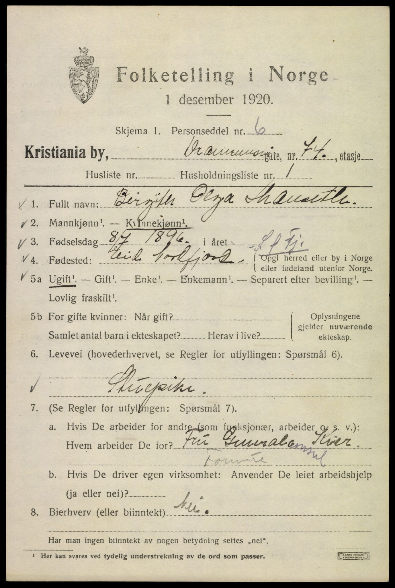 SAO, 1920 census for Kristiania, 1920, p. 202469