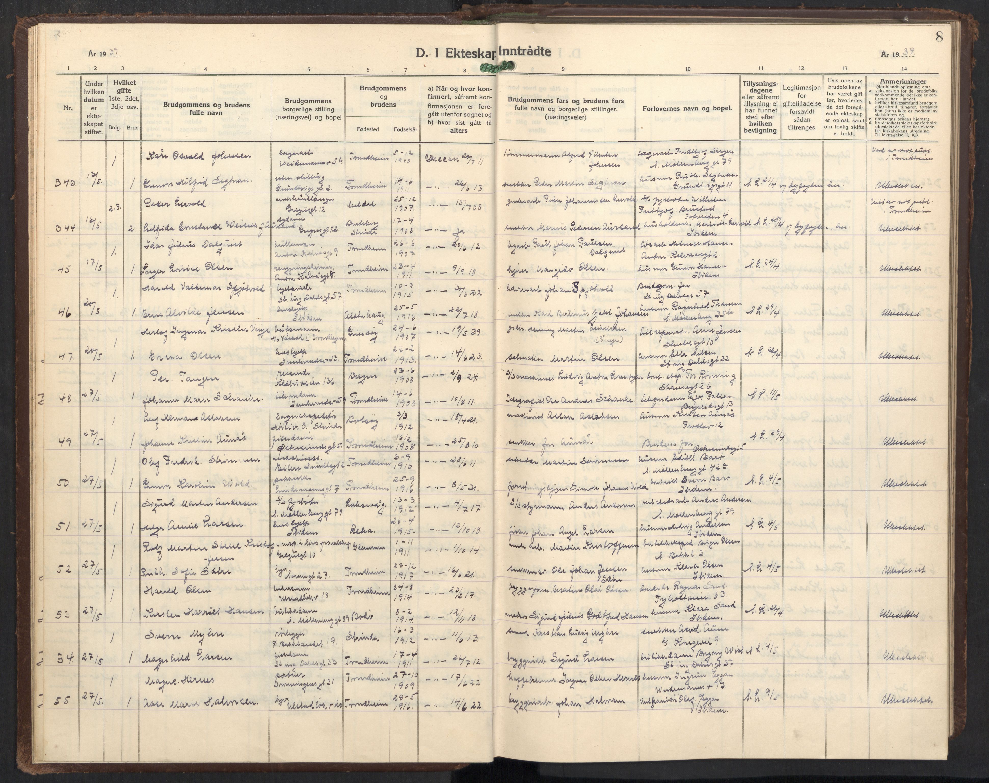 Ministerialprotokoller, klokkerbøker og fødselsregistre - Sør-Trøndelag, AV/SAT-A-1456/605/L0263: Parish register (copy) no. 605C10, 1938-1949, p. 8