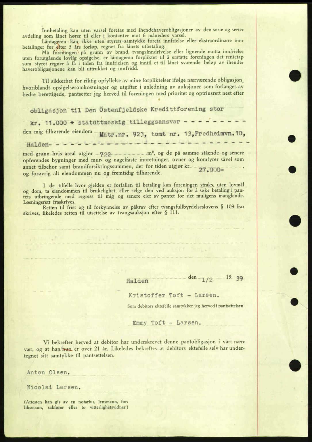 Idd og Marker sorenskriveri, AV/SAO-A-10283/G/Gb/Gbc/L0001: Mortgage book no. B1-3, 1936-1939, Diary no: : 173/1939