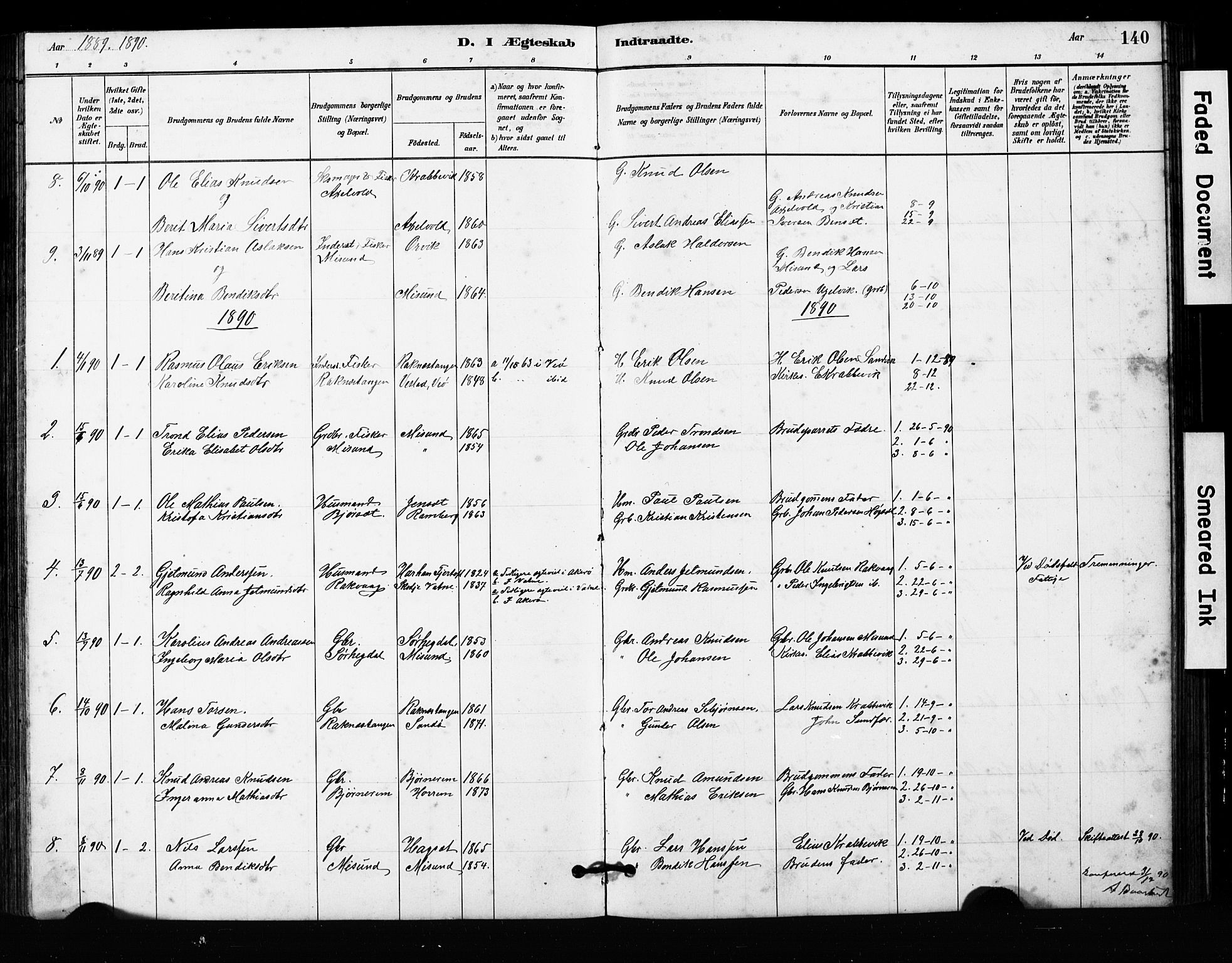Ministerialprotokoller, klokkerbøker og fødselsregistre - Møre og Romsdal, SAT/A-1454/563/L0737: Parish register (copy) no. 563C01, 1878-1916, p. 140