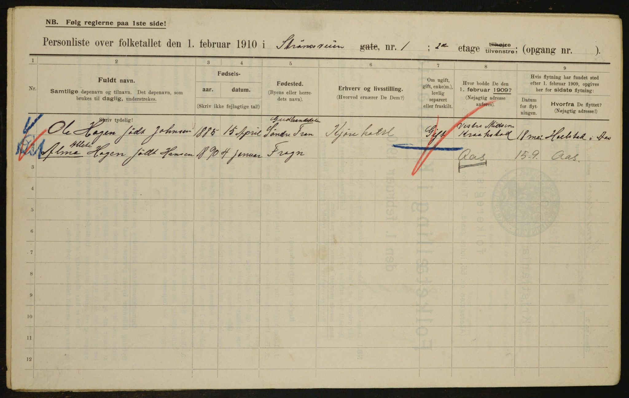 OBA, Municipal Census 1910 for Kristiania, 1910, p. 98665