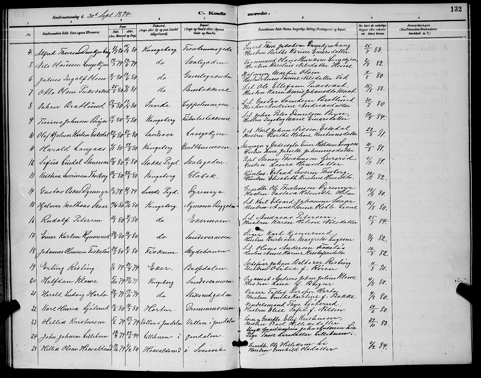 Kongsberg kirkebøker, AV/SAKO-A-22/G/Ga/L0006: Parish register (copy) no. 6, 1890-1901, p. 132